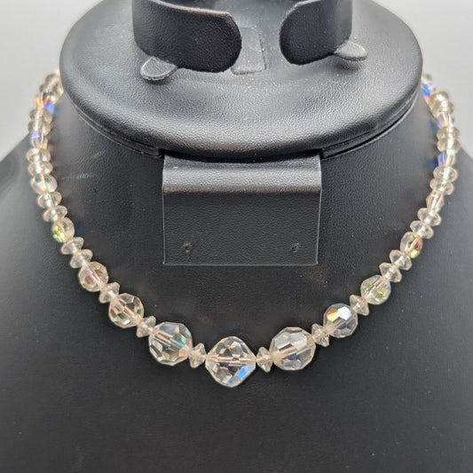 Vintage AB Crystal Graduated Multi-Shape 12.5"-14" Choker Necklace