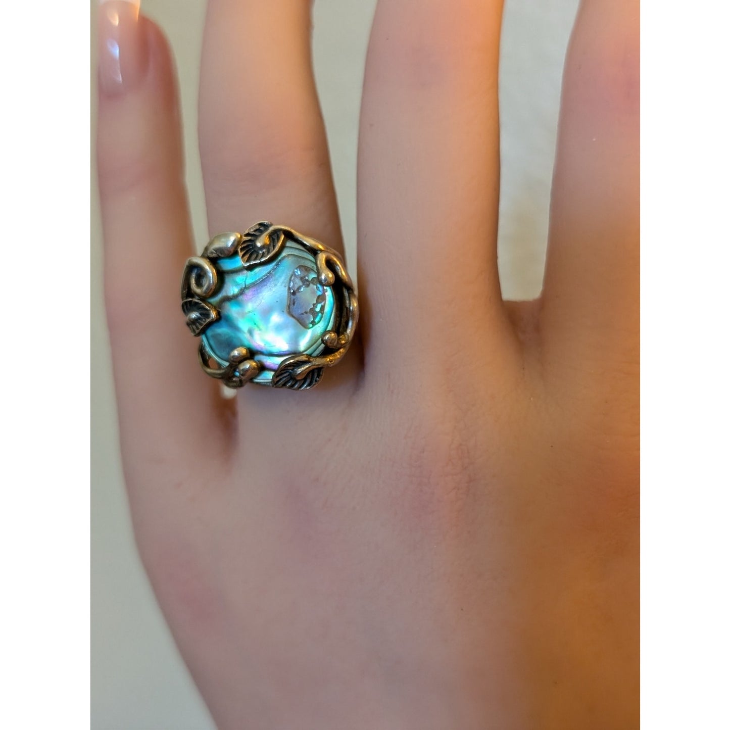 CFJ Collins Fine Jewelry 925 Thailand Sterling Abalone Leafy Vine Ring Size 5.5
