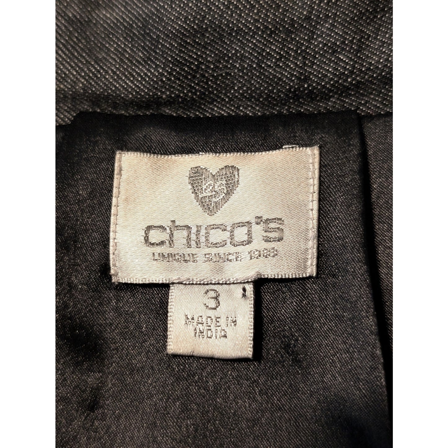Chico's LOVE Gray/Silver  Denim Zip Front Top Stitch Embellished Jean Sz XL