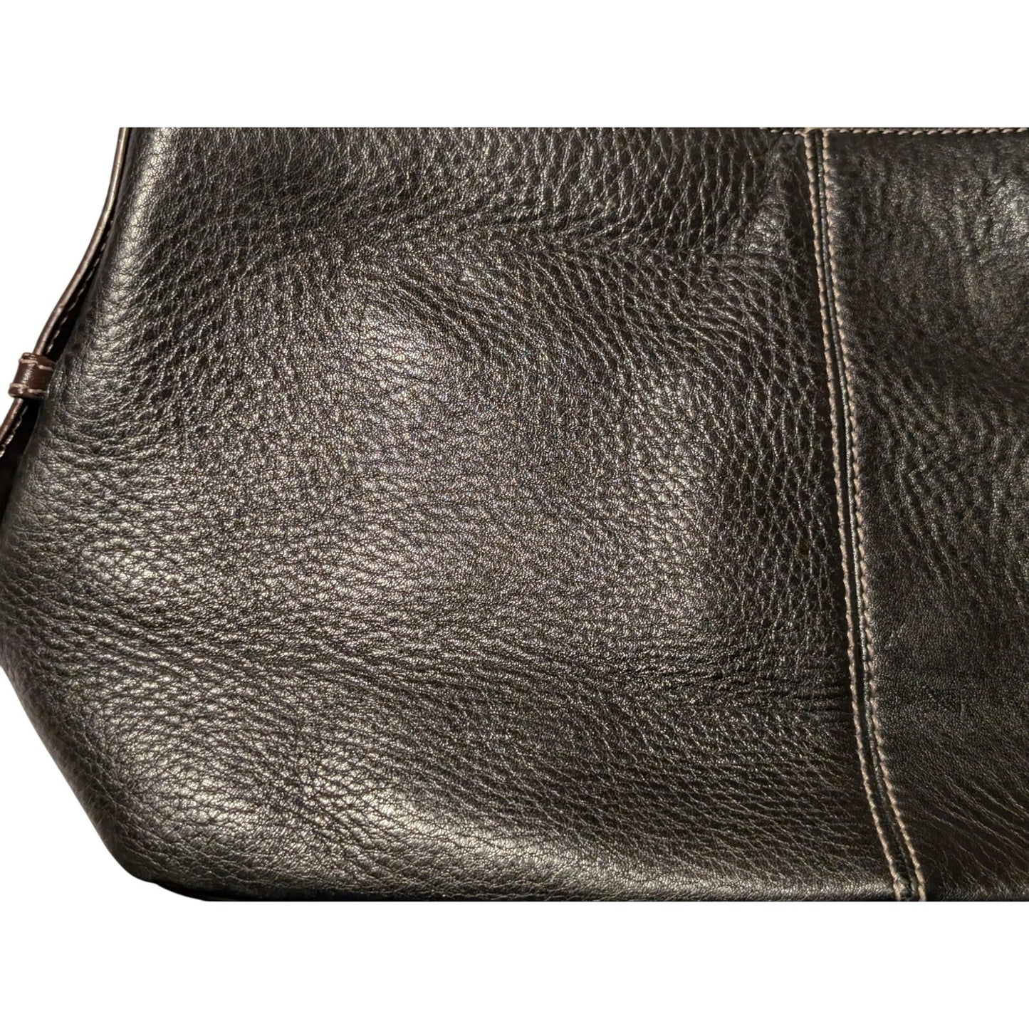 Vintage Fossil Black Brown Pebbled Leather Braided Handle Shoulder Bag