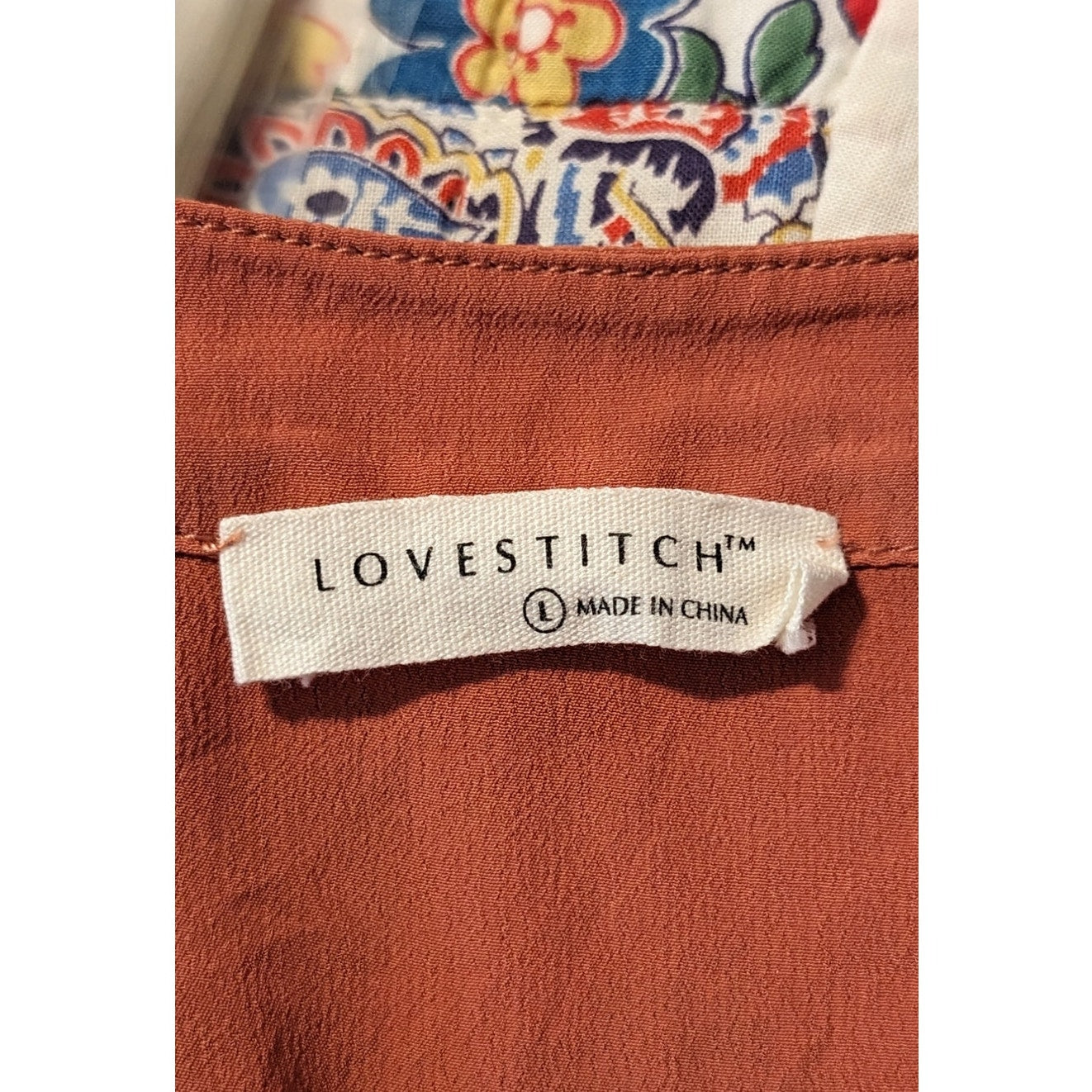 Lovestitch Brick V-Neck Button Up Tie Front Short Sleeve Blouse Womens Sz L