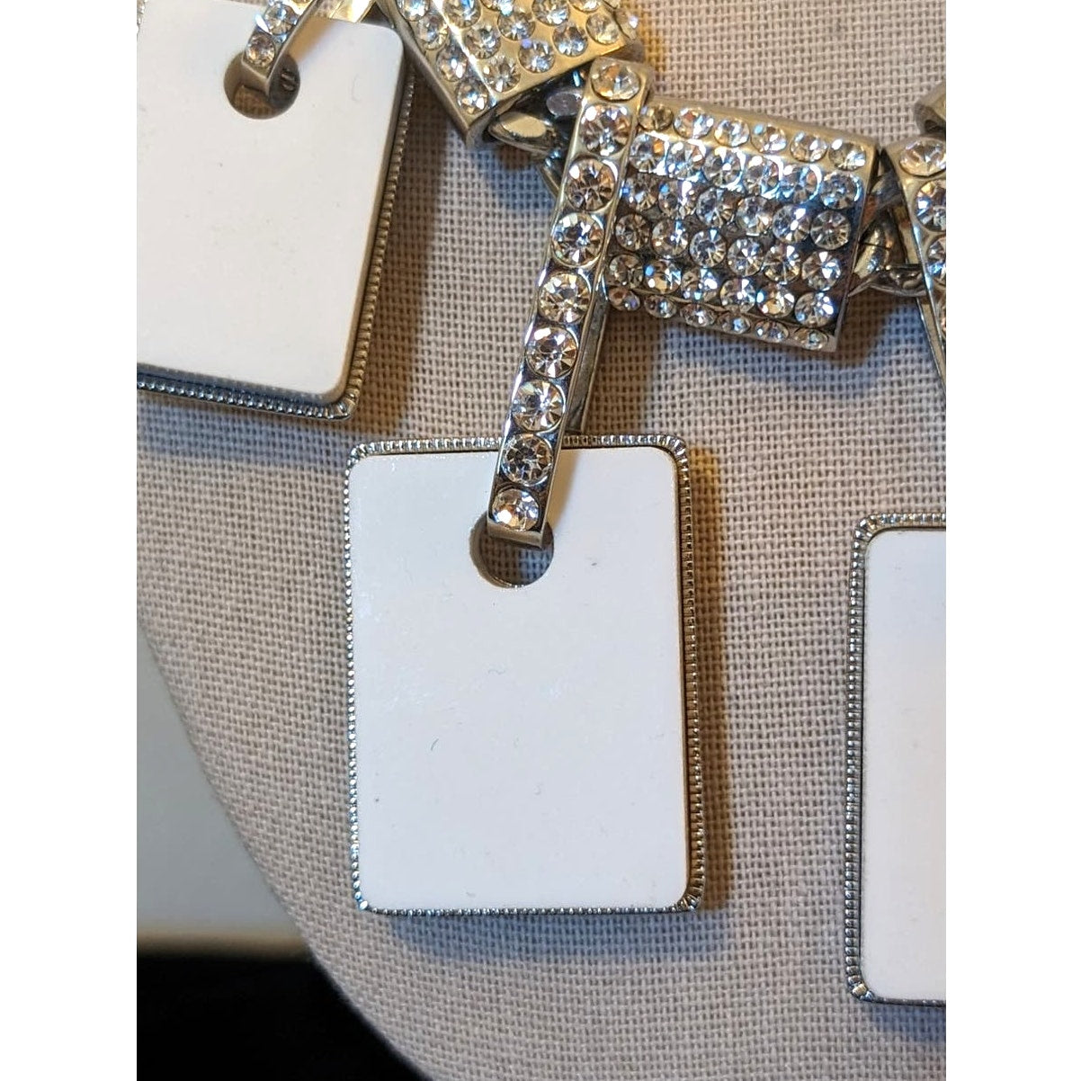 Traci Lynn Rhinestone White Tile  Silver Tone Chunky Chain Statement Necklace