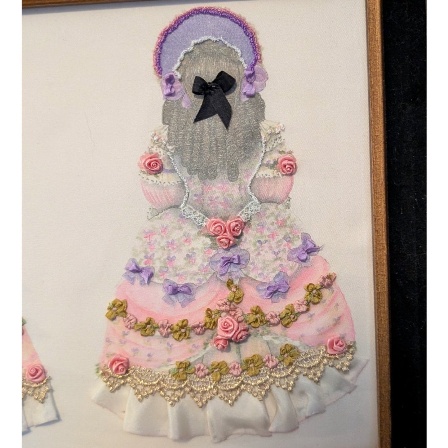 Vintage Ribbon & Lace Print Lady in Vintage Wood Frame