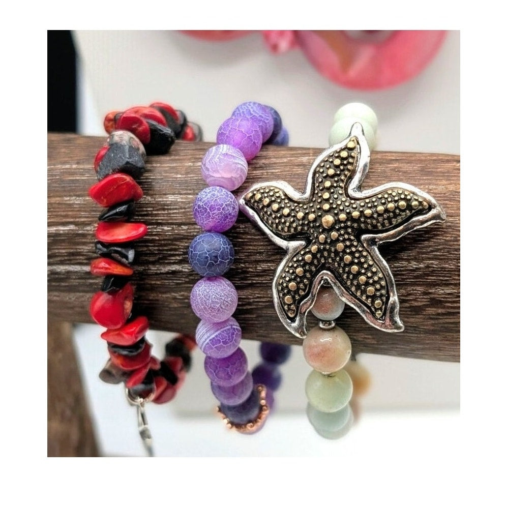 Seven Piece Shell Bead Beachy Coastal Lot of Jewelry