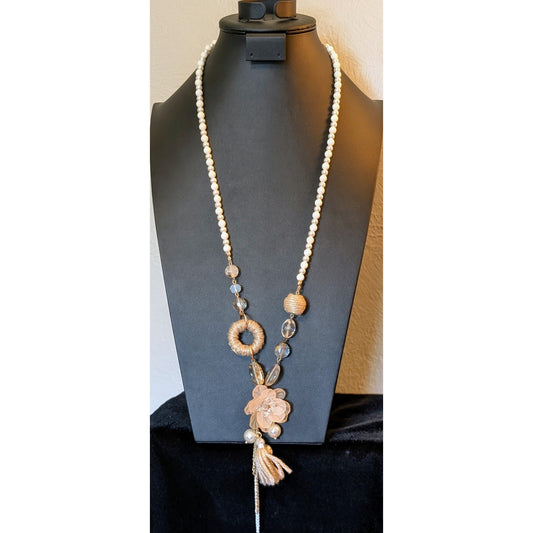 Plunder Design Gold Tone 'Shirley' Flower Pendant Long 29-32" Necklace