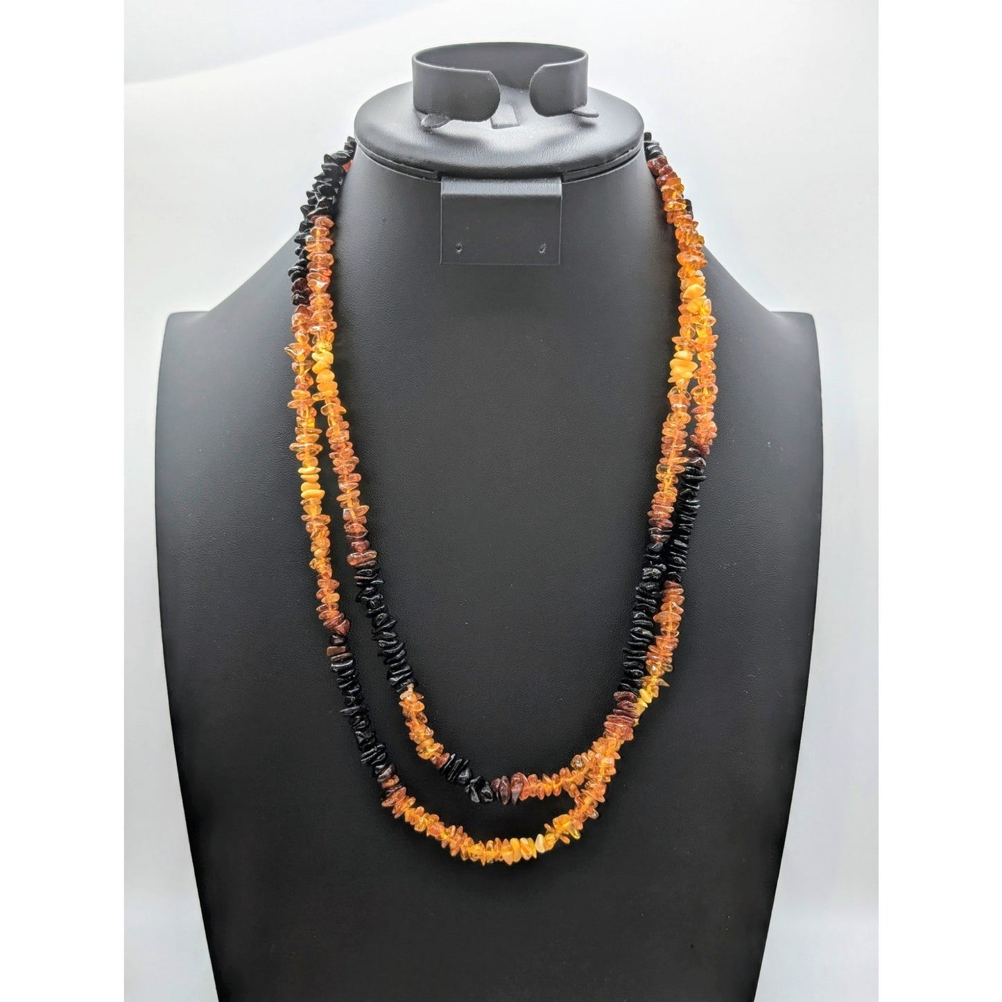 Vtg Baltic Yellow Honey Brown Black Color Naturally Shaped Amber Bead Necklace