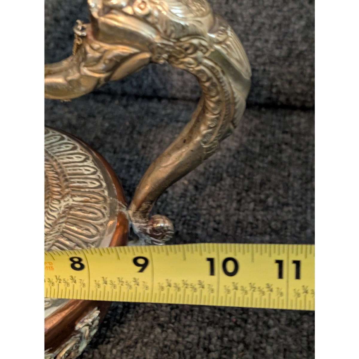 Antique 1900s Tibetan Dragon Tea Pot Ewer Copper With Silver Repose Decoration