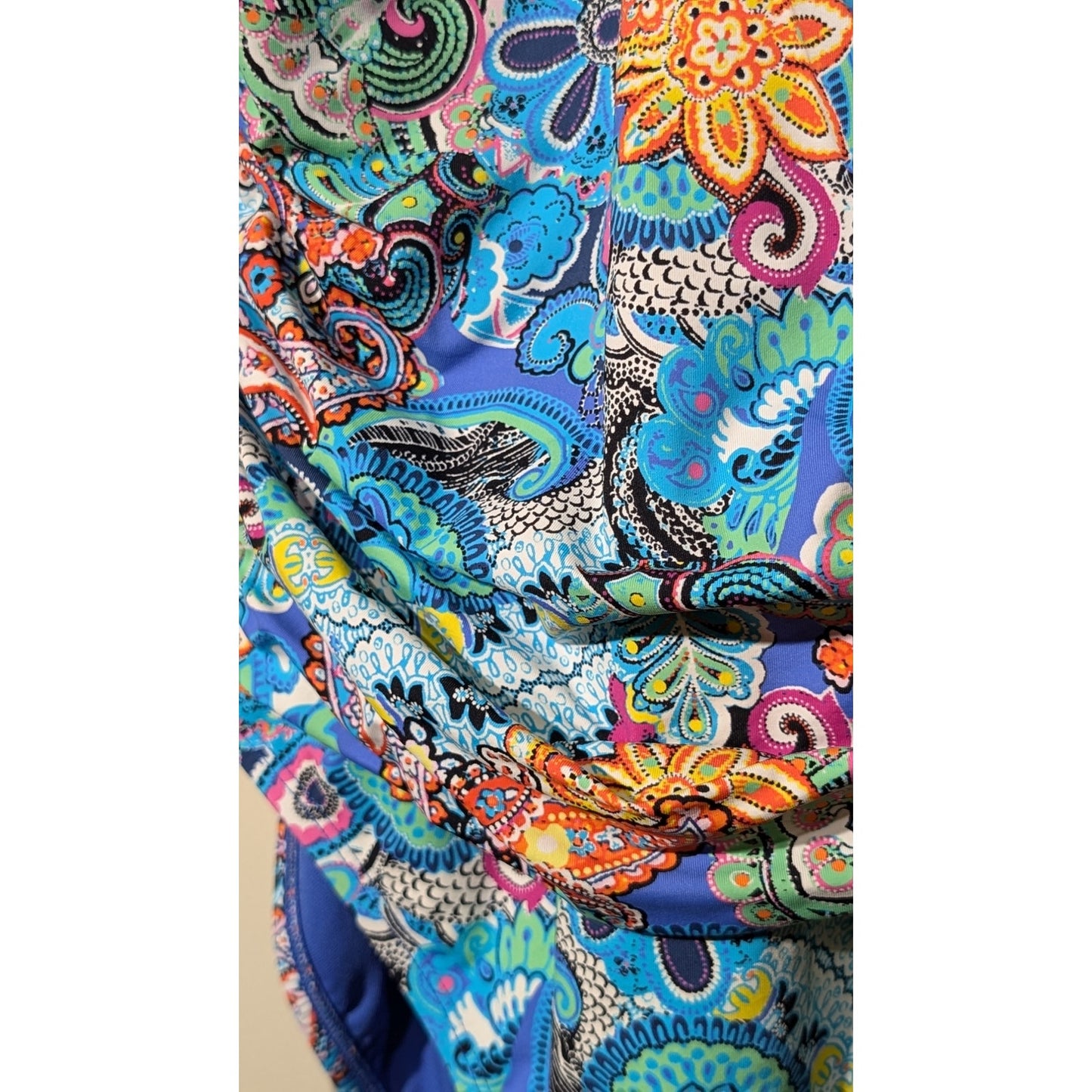 Bleu Rod Beattie Keyhole Paisley Blue Teal Multi Womens Bandeau Swim Suit Sz 8