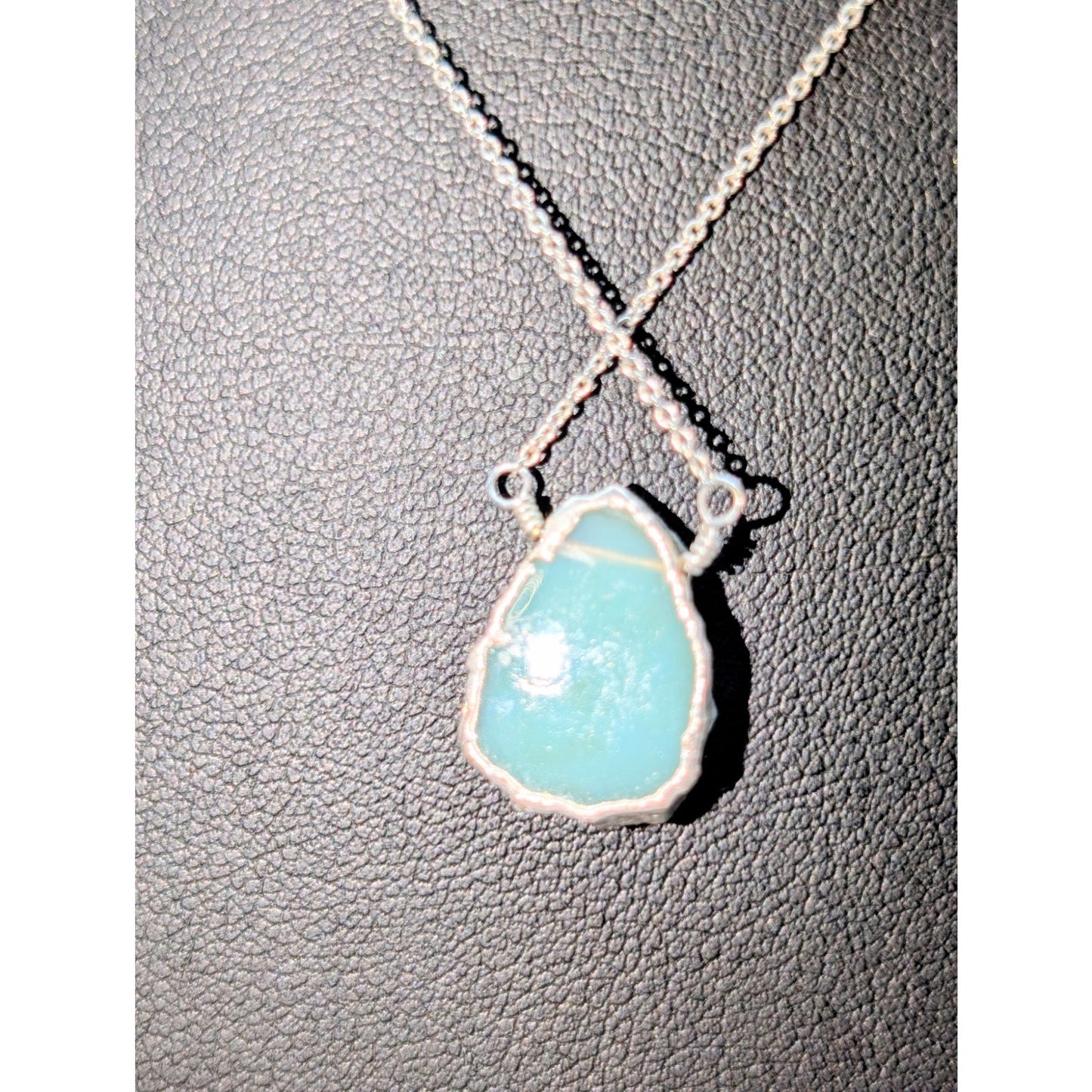 Tests as Aqua Raw Stone Druzy Unmarked Silver Tone Chain 16.5"-18.25" Necklace