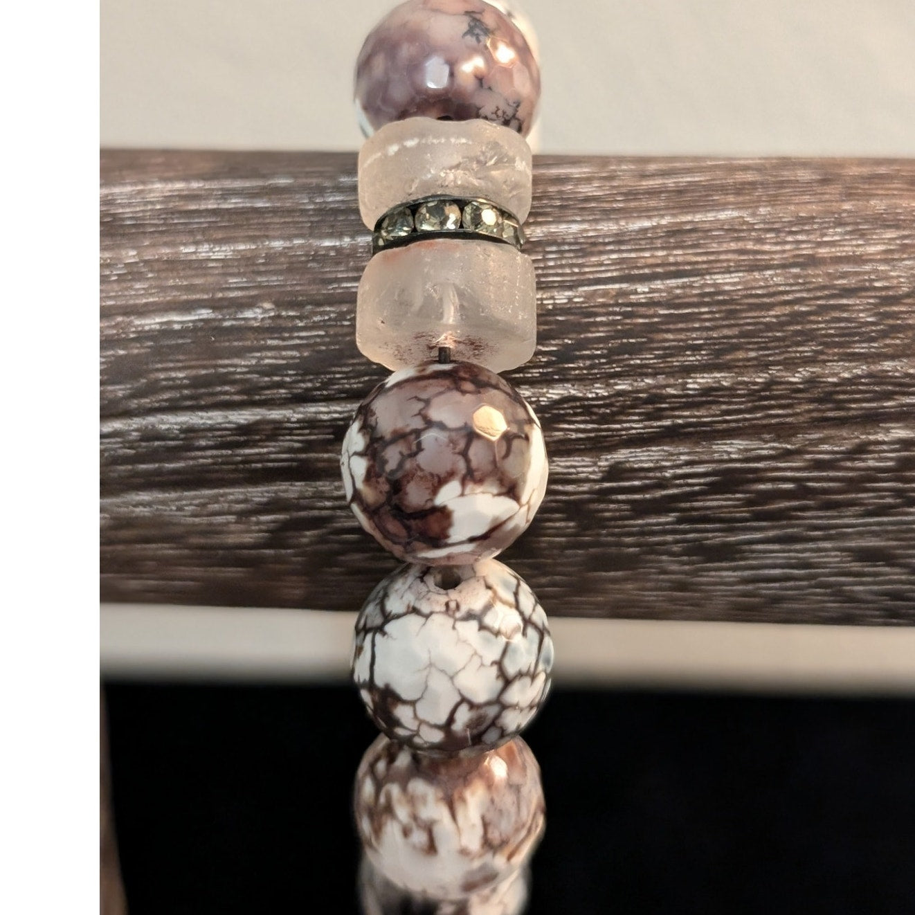 Angel Wing Alunite Beaded Icon Charm  Stretch Bracelet