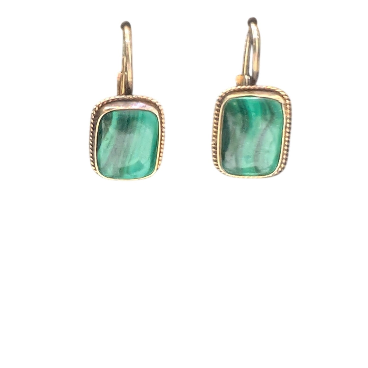 Vintage 925 Vermeil Malachite Yellow Rope Surround Lever Back Earrings