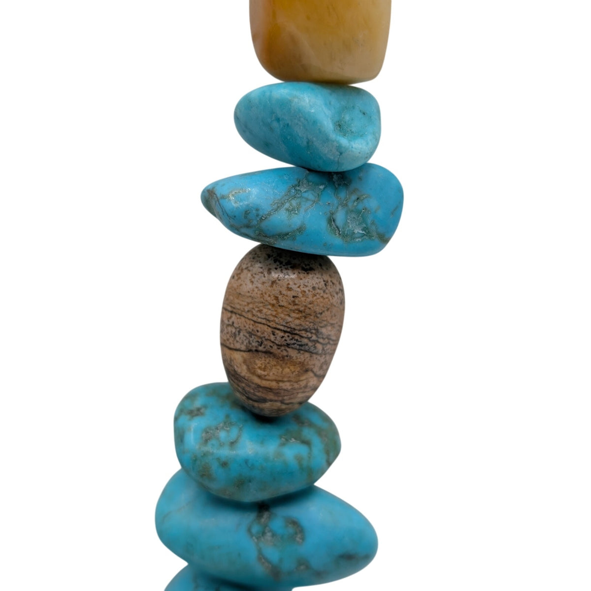 Chunky Southwestern Turquoise Tigers Eye Agate Bead Sterling Silver 30" Necklace