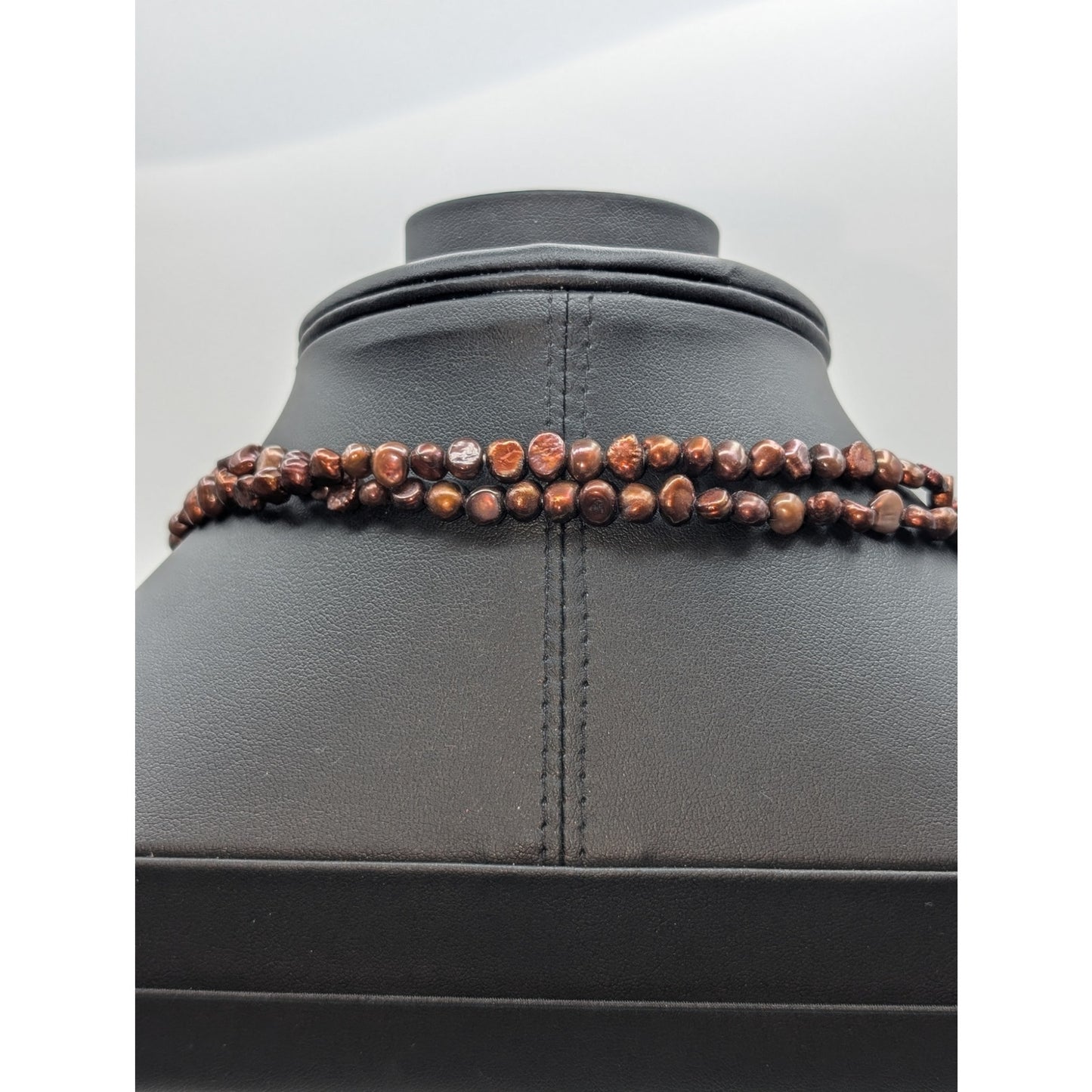 Vintage 52" Genuine Copper & Gold Lariat Style Open Ended Pearl Necklace