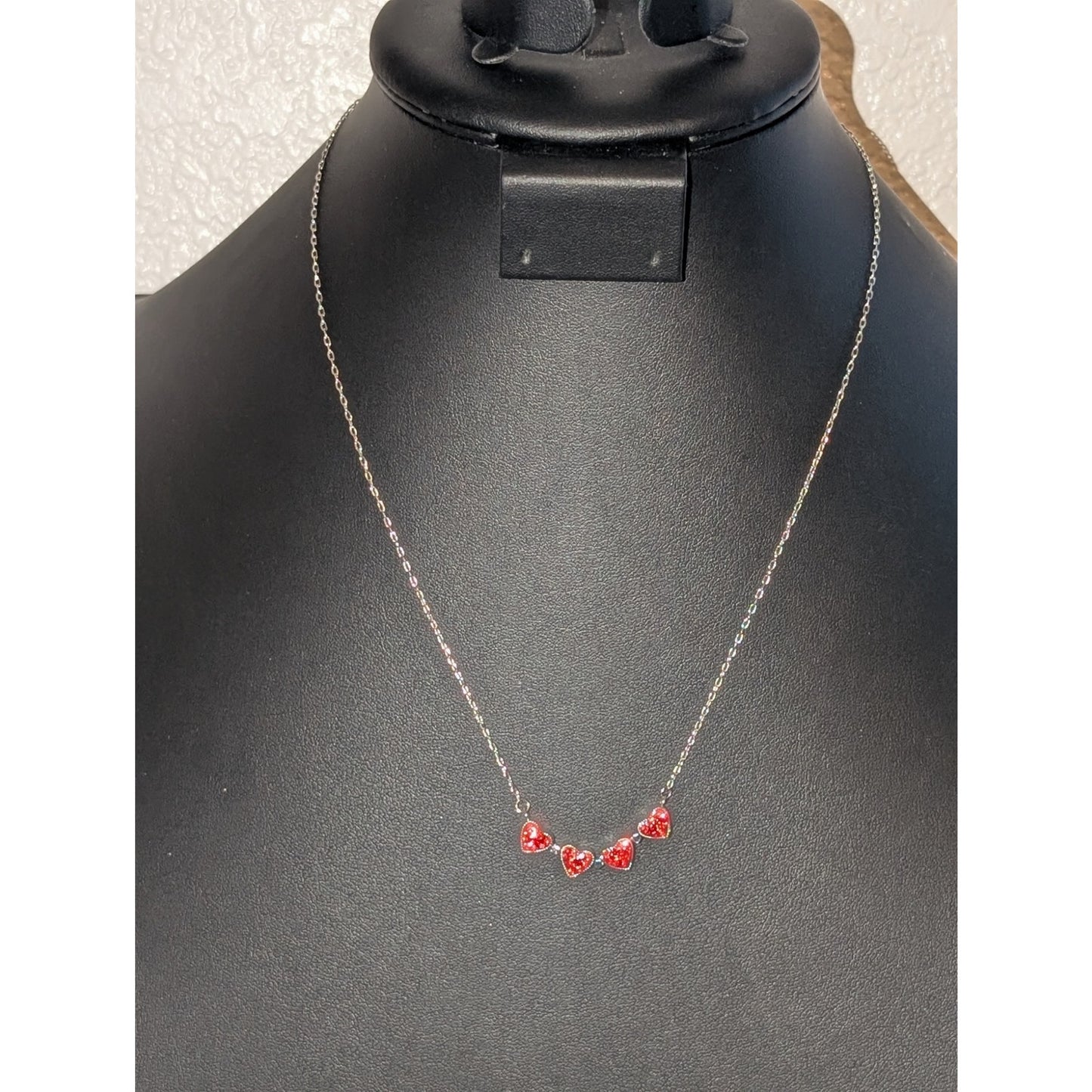 Silver Tone Red or Black Reversible Four Leaf Clover Pendant Necklace