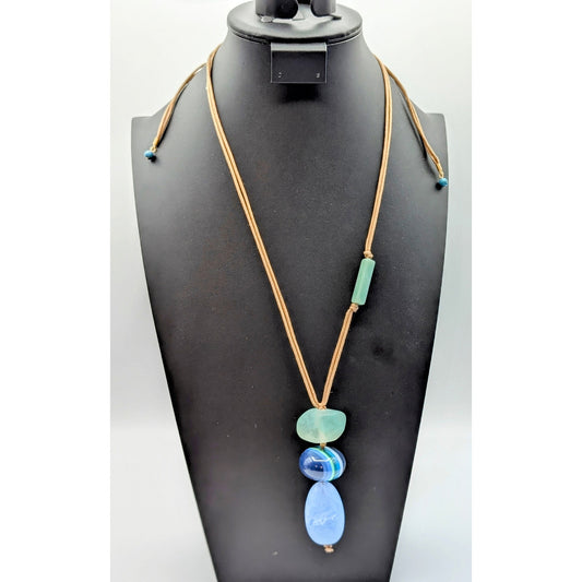 Chico's Blue Seafoam Green Convertible Draw String Pendant Necklace