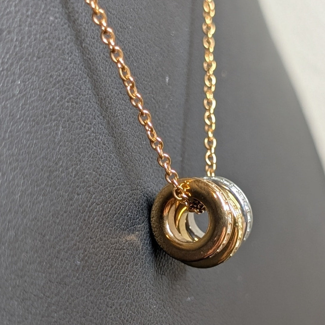 Michael Kors Rose Gold Tone Three Pave Crystal Ring Charm 20" Necklace