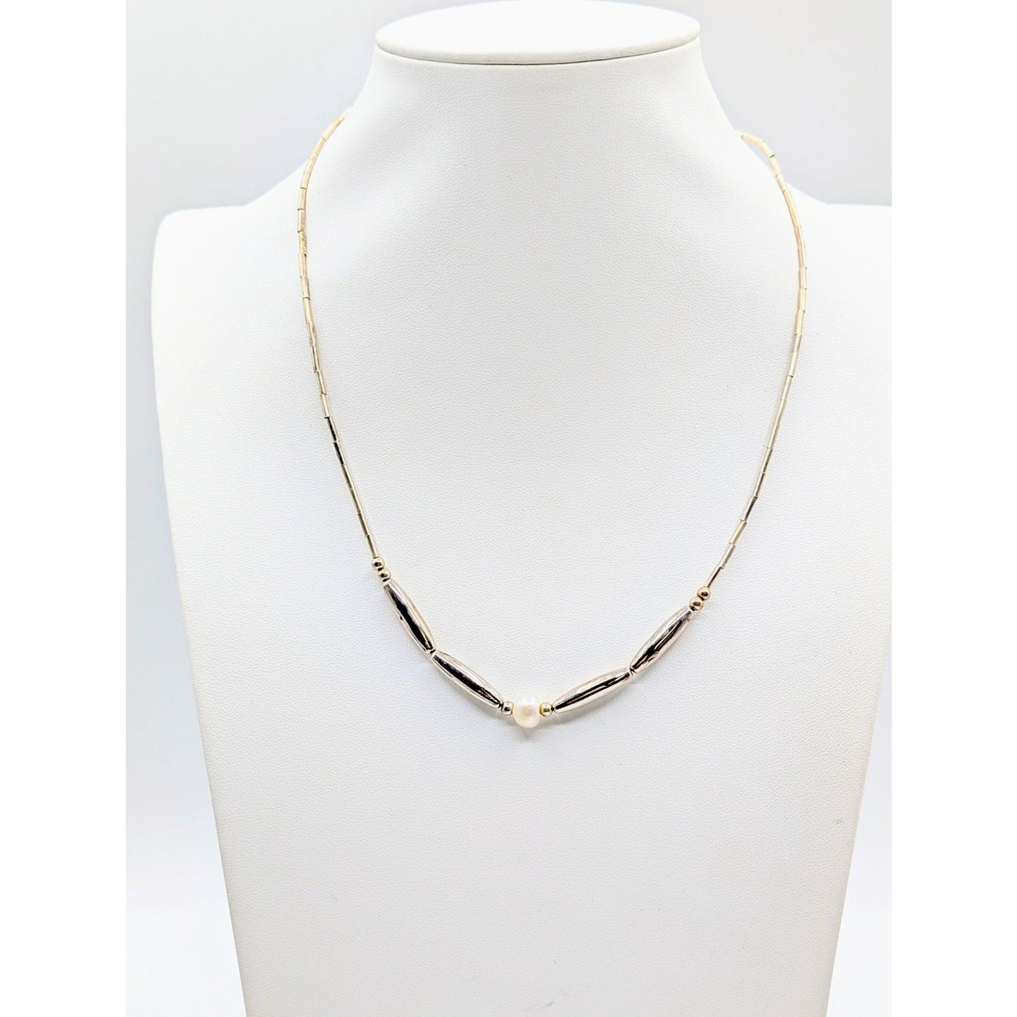 Liquid Silver Beaded Center Pearl 18" Necklace