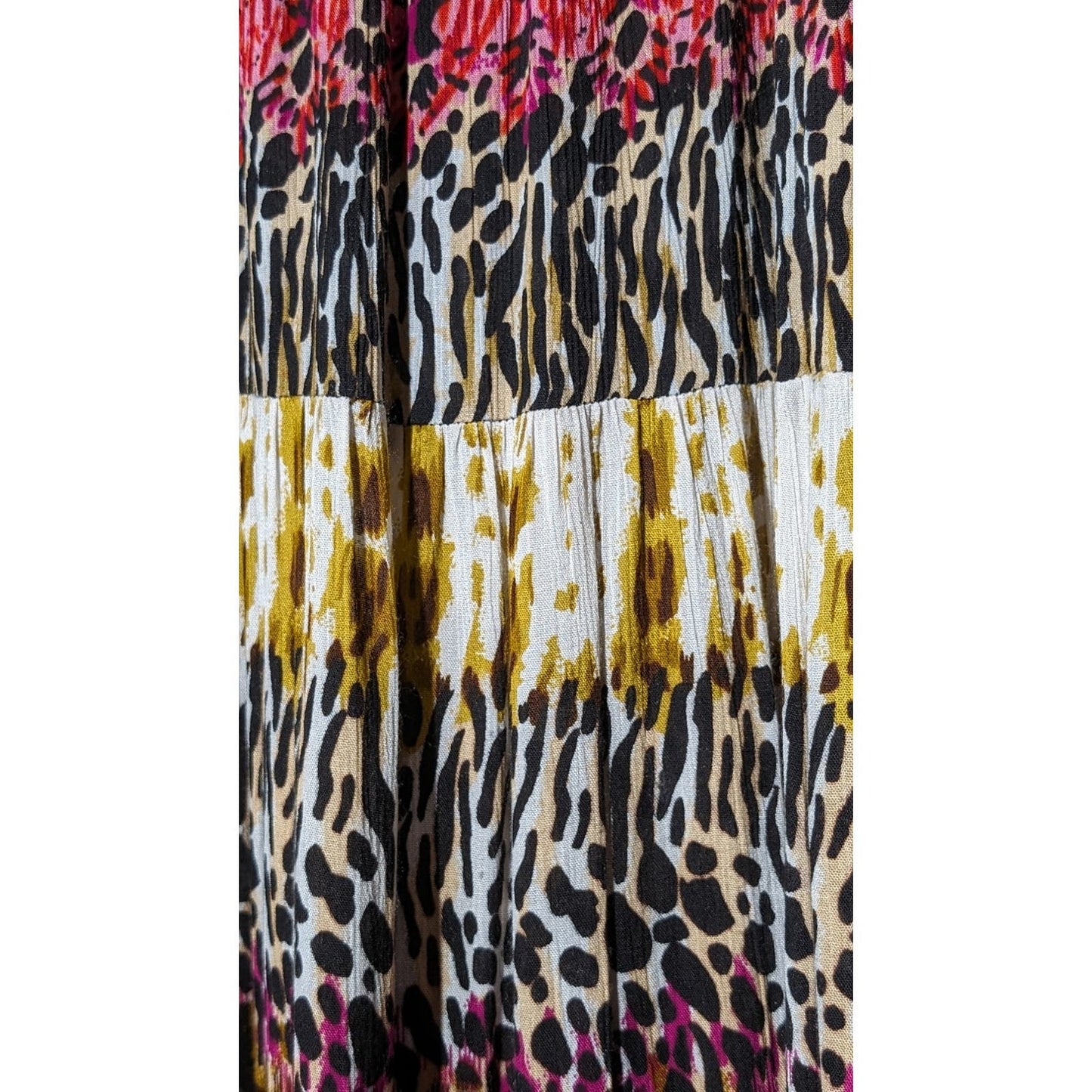 Forbidden Los Angeles Gauzy Animal Print Tribal Tiered Skirt Womens Sz L