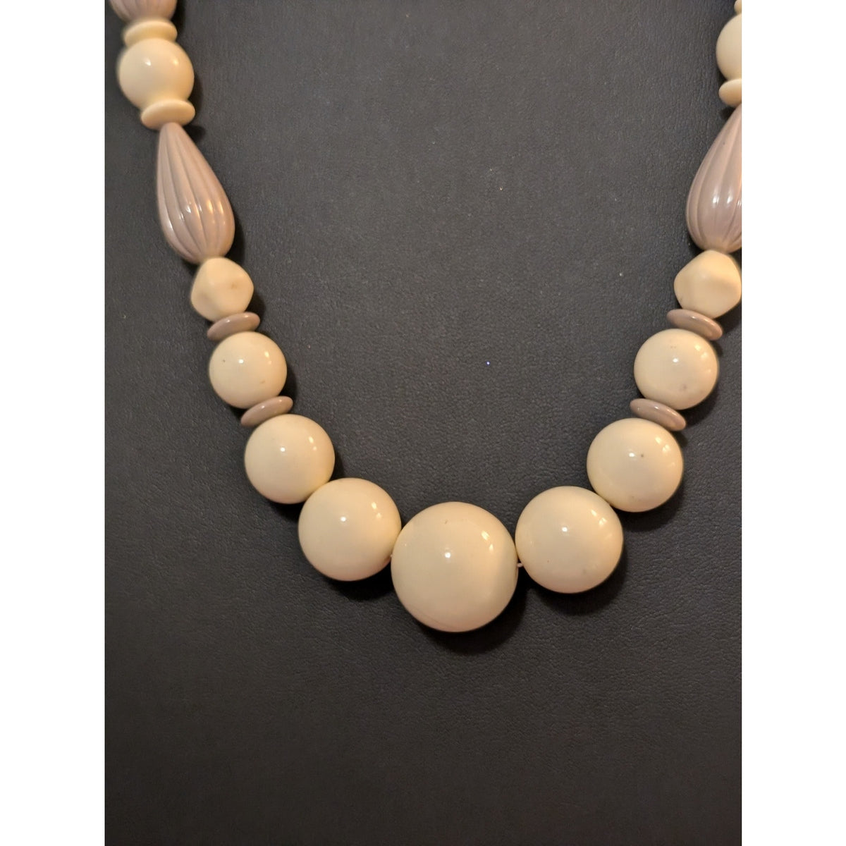 Vintage Avon Ivory Mushroom Taupe Acrylic Beaded 29" Necklace