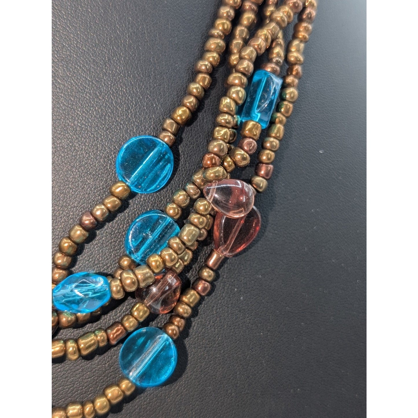 Vintage Four Strand Bronze Glass Beaded 16.5"-19" Necklace