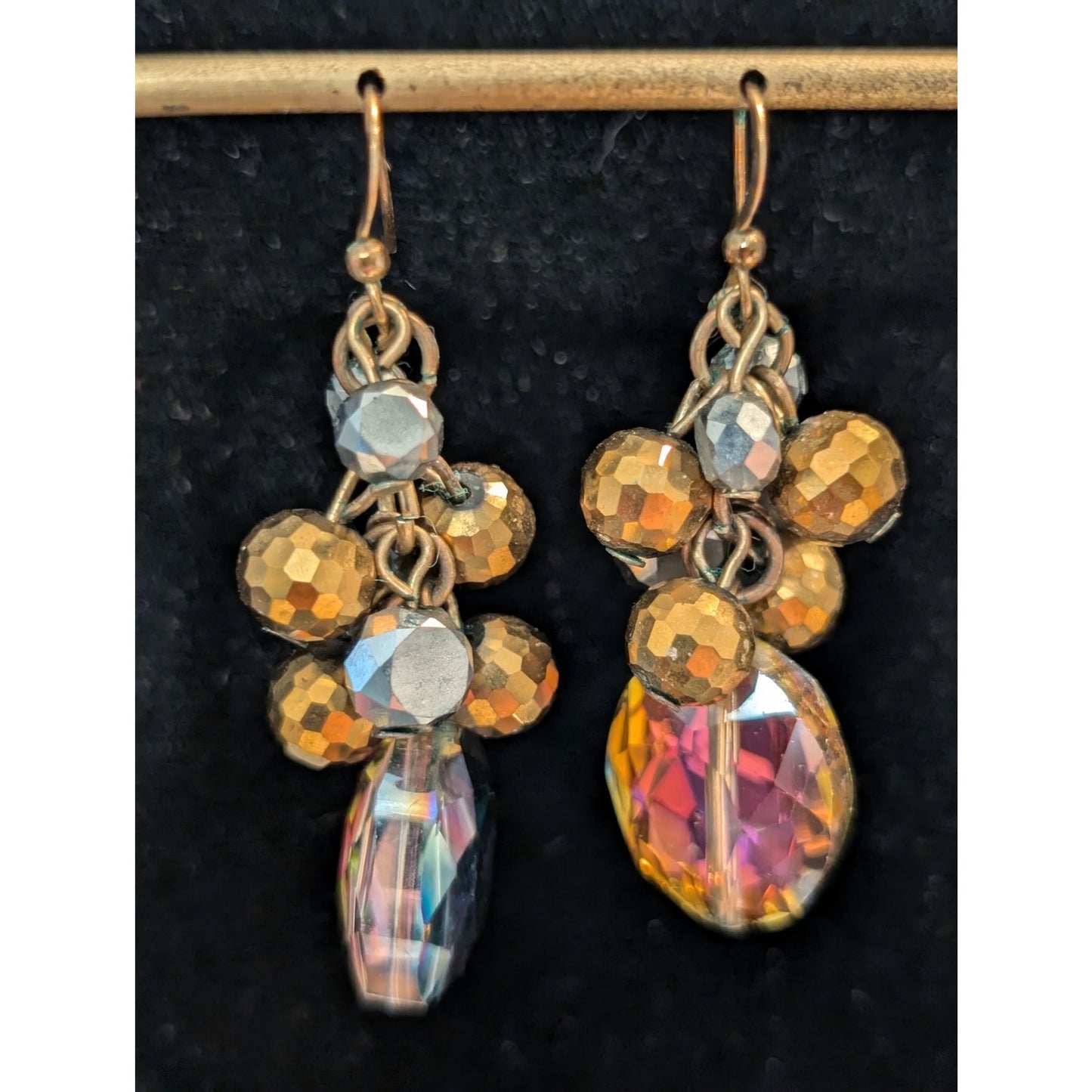 Metallic Faceted Cluster Large Faceted AB Crystal Dangle Earrings