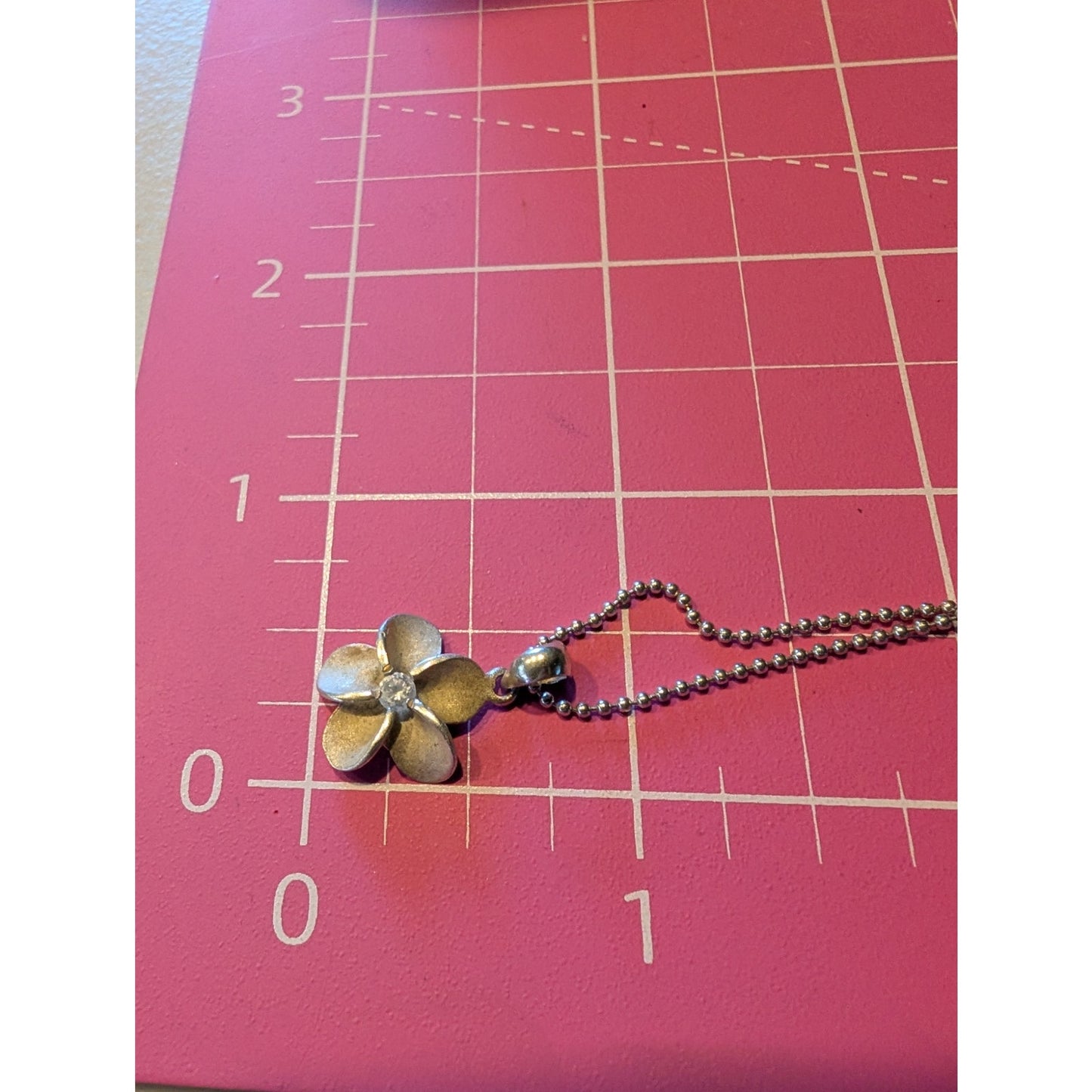 Vintage 925 Sterling Silver CZ Flower Pendant Bead Ball Chain 16" Necklace