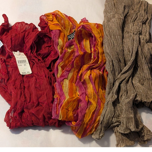 Three Crinkly Frilly Scarves One New With Tags