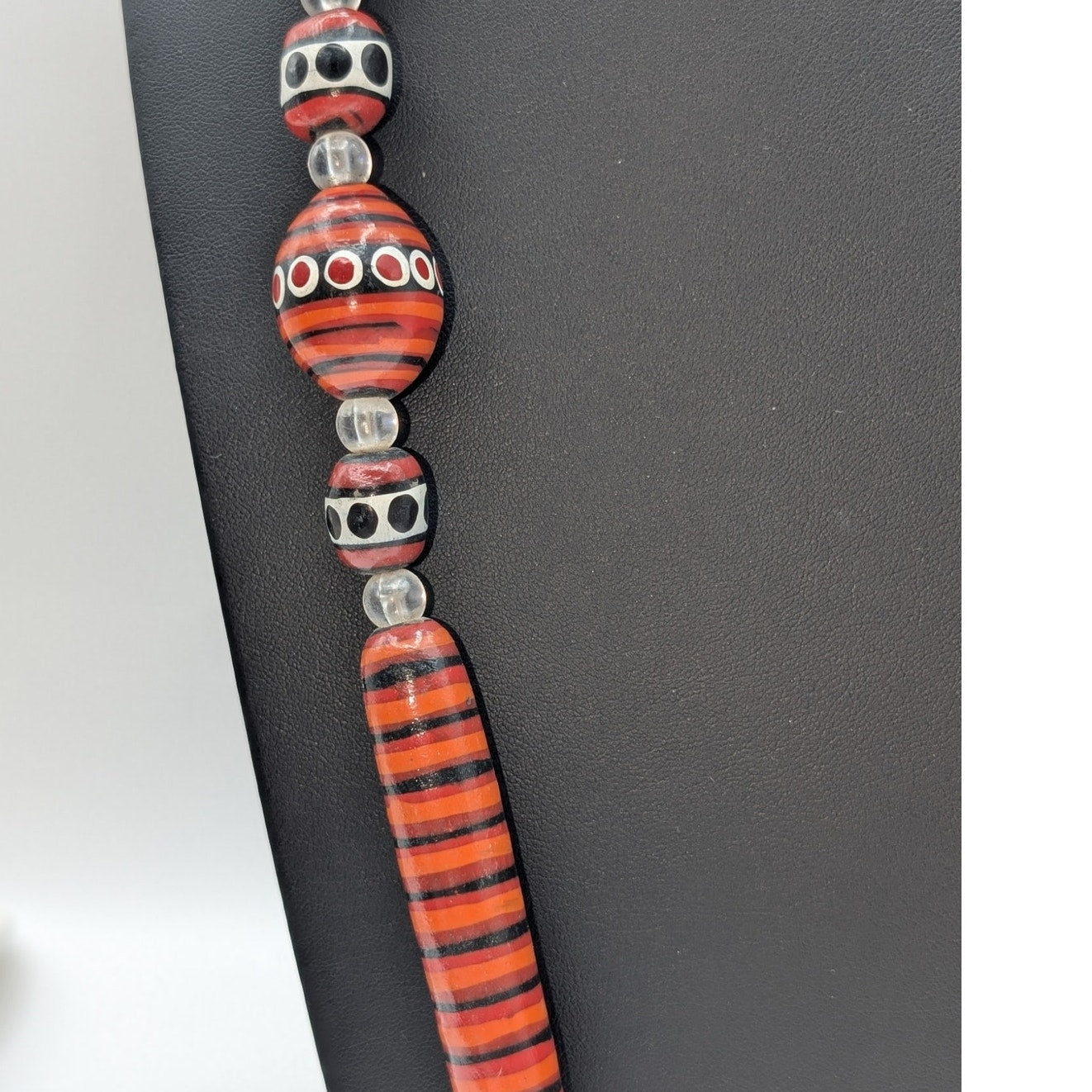 Tribal Painted Wood Bead Over the Head 34" Necklace