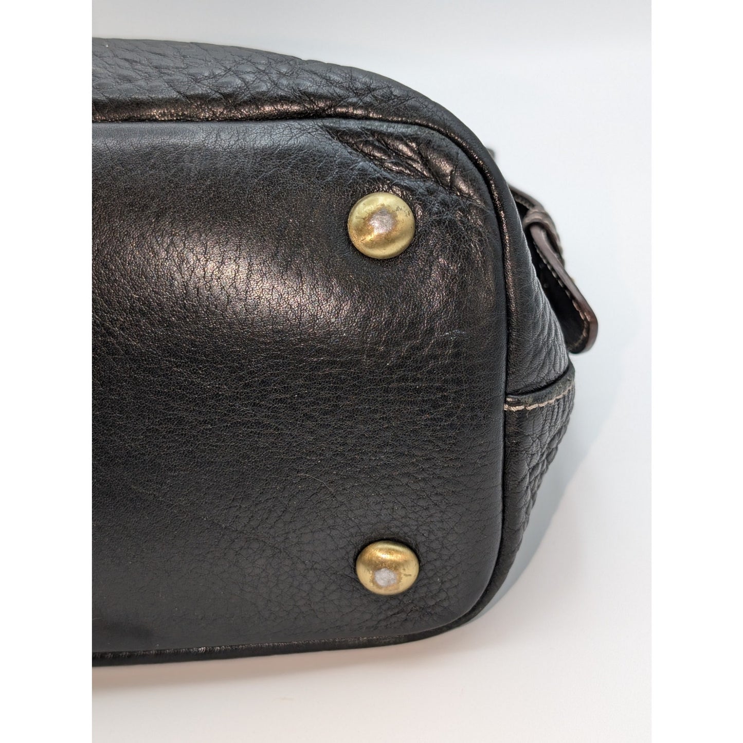 Vintage Fossil Black Brown Pebbled Leather Braided Handle Shoulder Bag