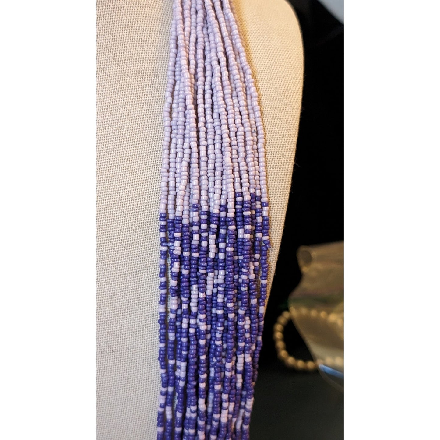 Purple Lavender Seed Bead Multi-Strand Tribal Vibe Wrapped Loop & Ball Clasp