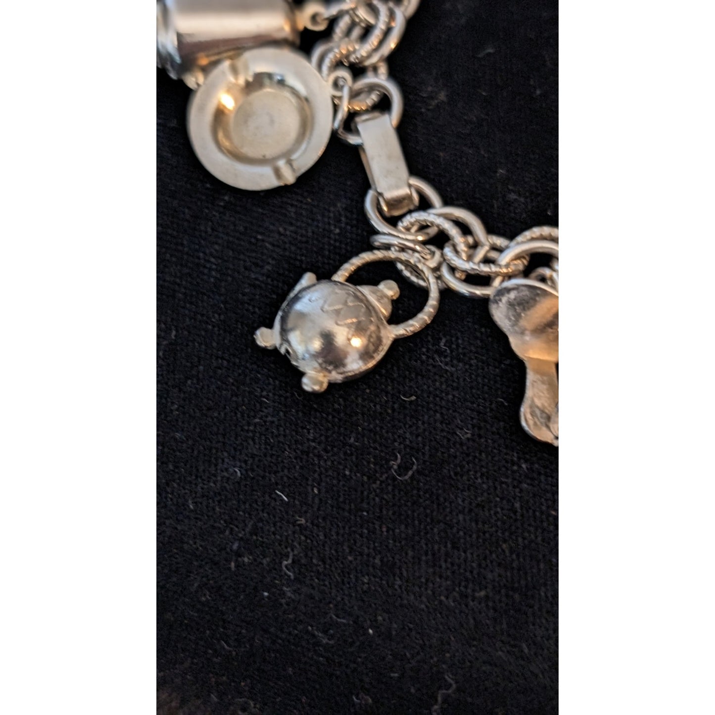 1930 Vintage Silver Plated Western Cowboy 3D Charm Bracelet W/ Foldover Clasp