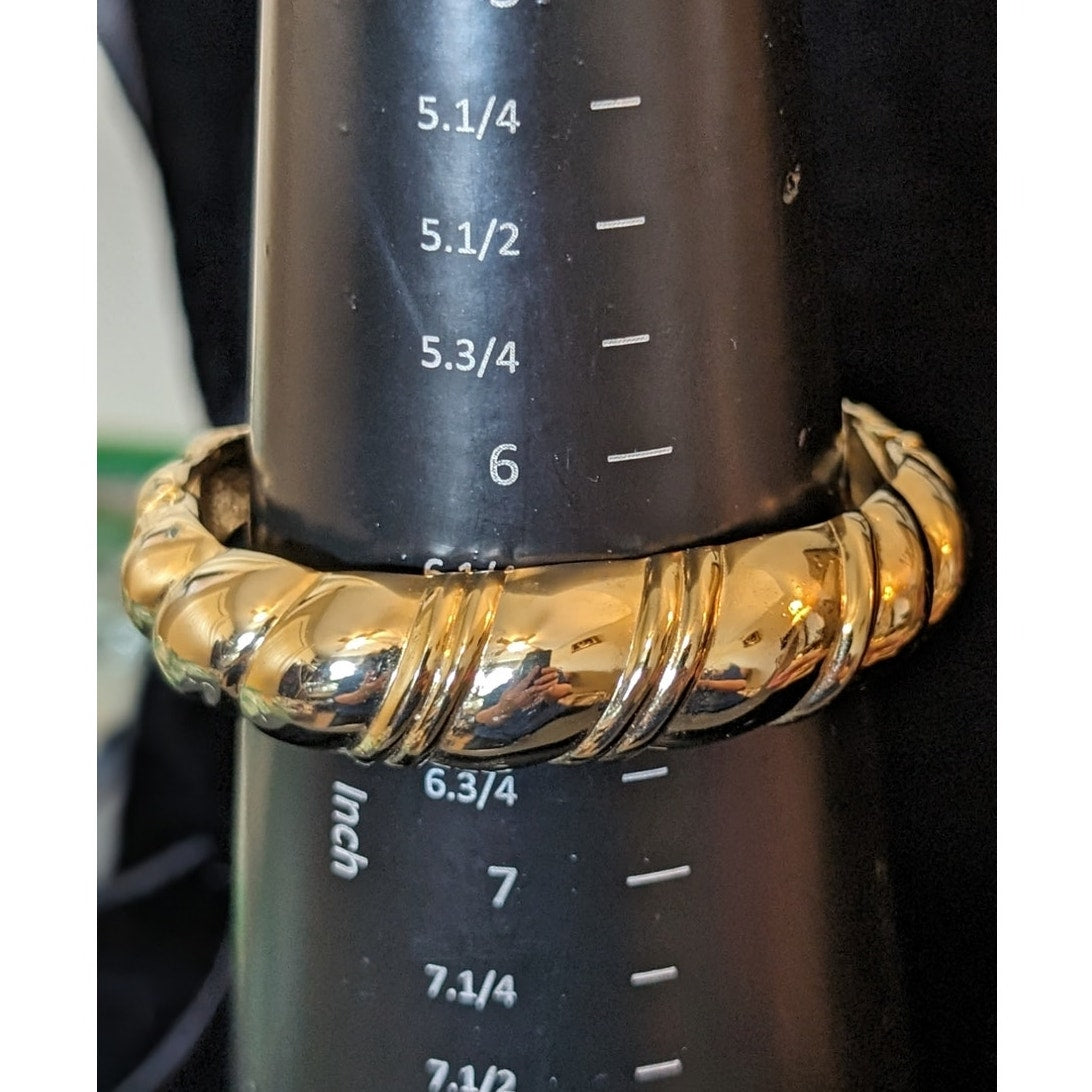 Vintage Double Hinged High Polished Gold Tone Cuff Bracelet