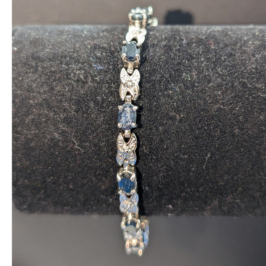 925 Sterling Silver Sapphire & Diamond Tennis Bracelet