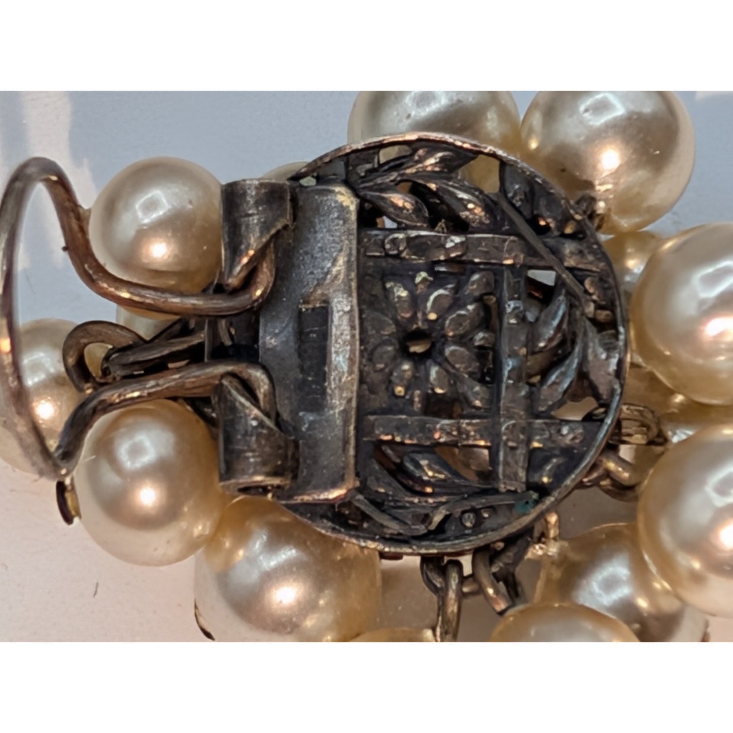 Vintage/Antique FRANCE Faux Pearl Cluster Clip On Earrings