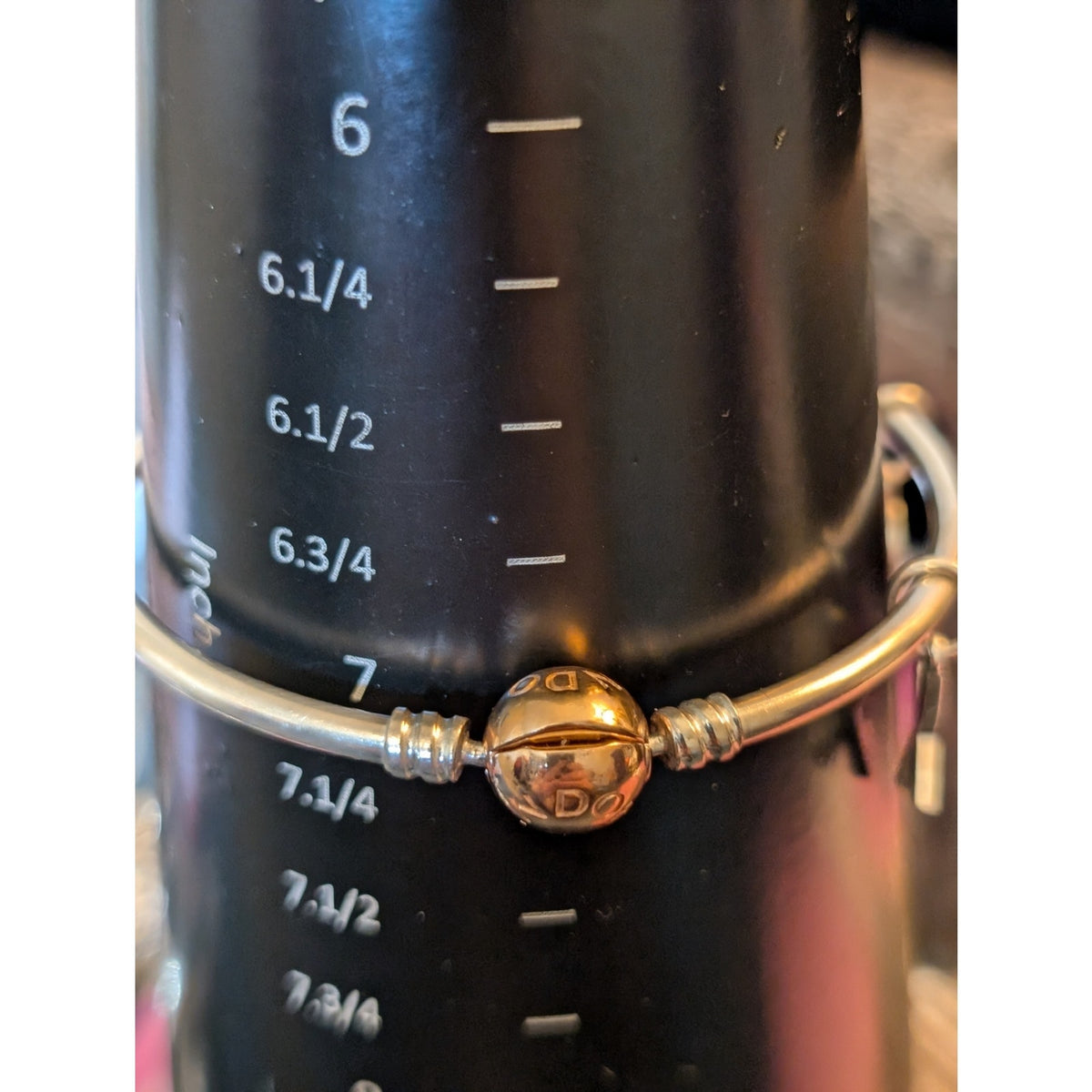 Pandora's Modern Classic Silver Bangle W/ Rose Metal Blend & Three Charms