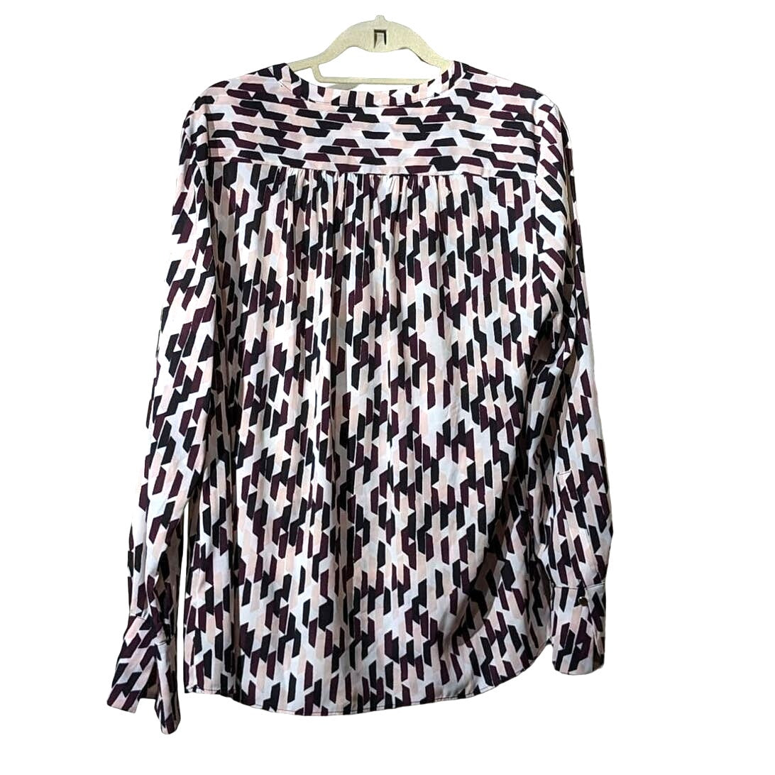 Calvin Klein Maroon Pink Black White Geometric Print V Neck Tunic Womens Sz XL