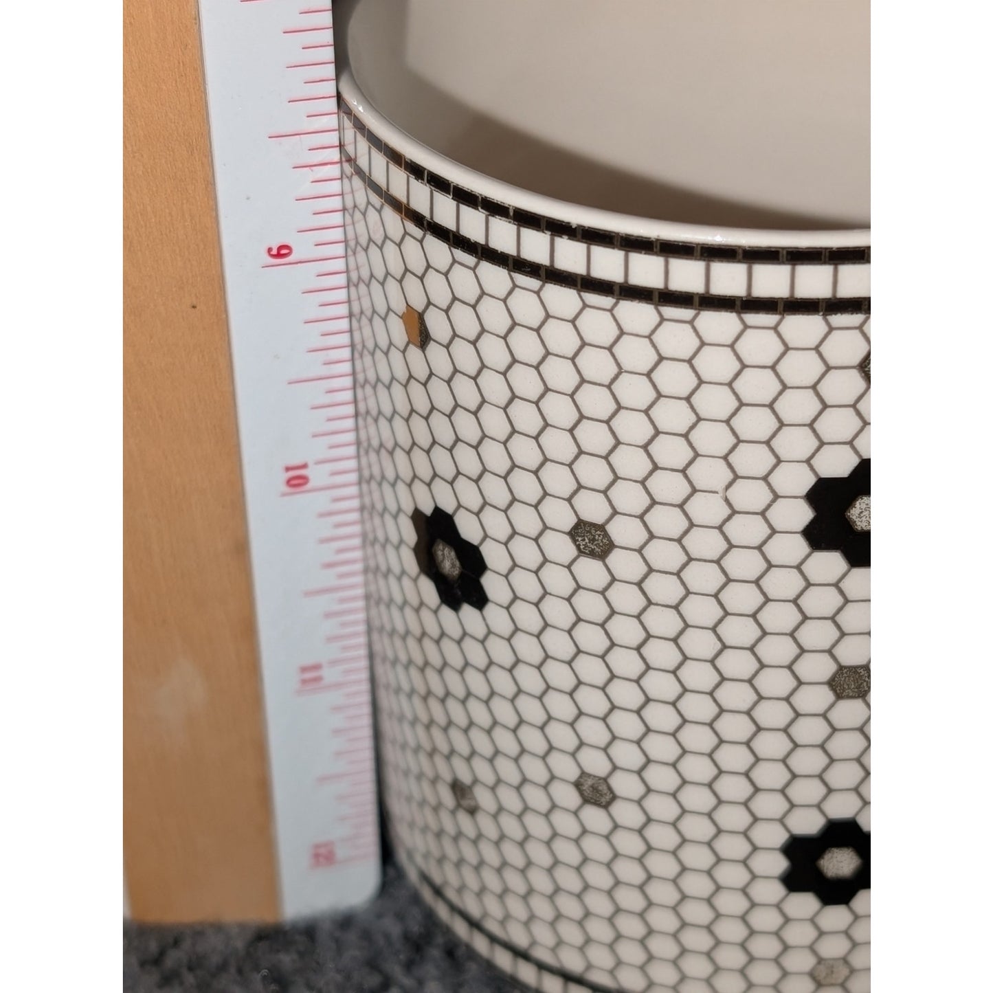 Anthropologie Bistro Tile Margot Coffee Mug Letter D Monogram White Black
