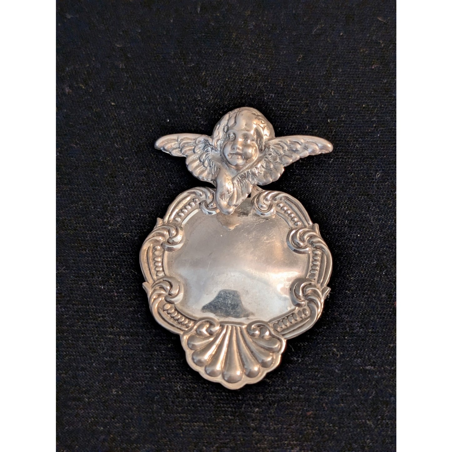 Vintage Sterling Silver Victorian Repousse Angel Articulated Luggage Tag Pendant