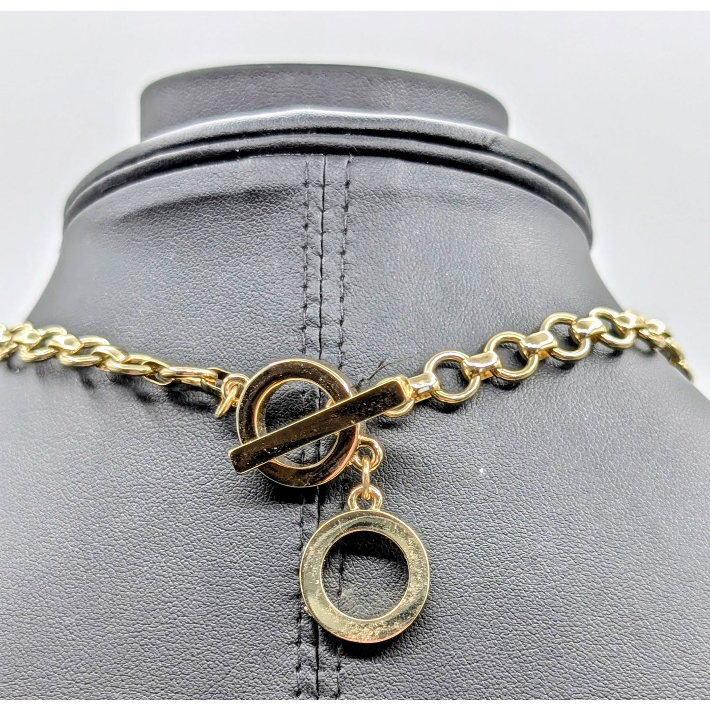 Anne Klein Triple Tier Blue Green Bead Gold Tone Toggle Clasp 17"-18" Necklace