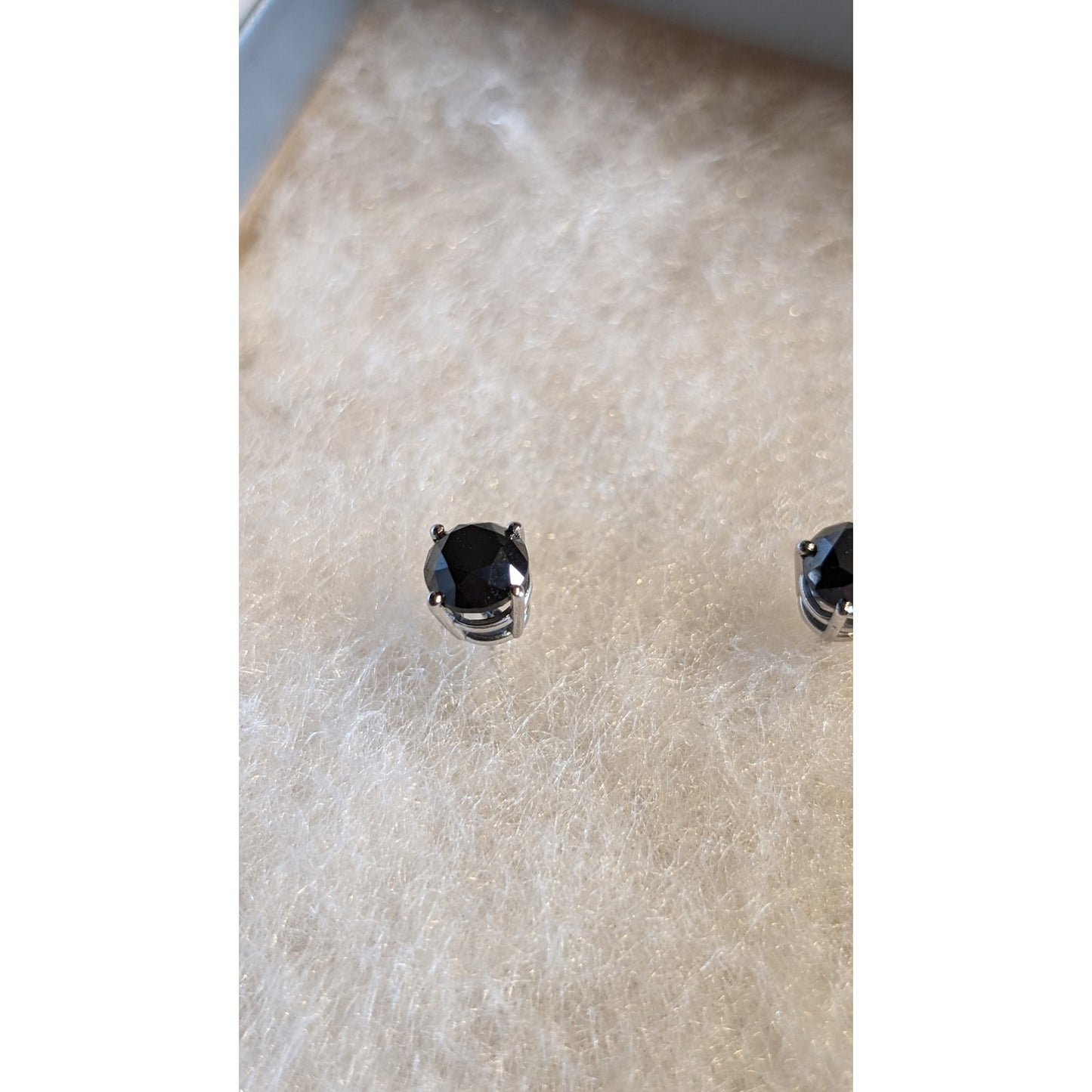14k White Gold 4-Prong Basket Round Black Diamond Stud Earrings