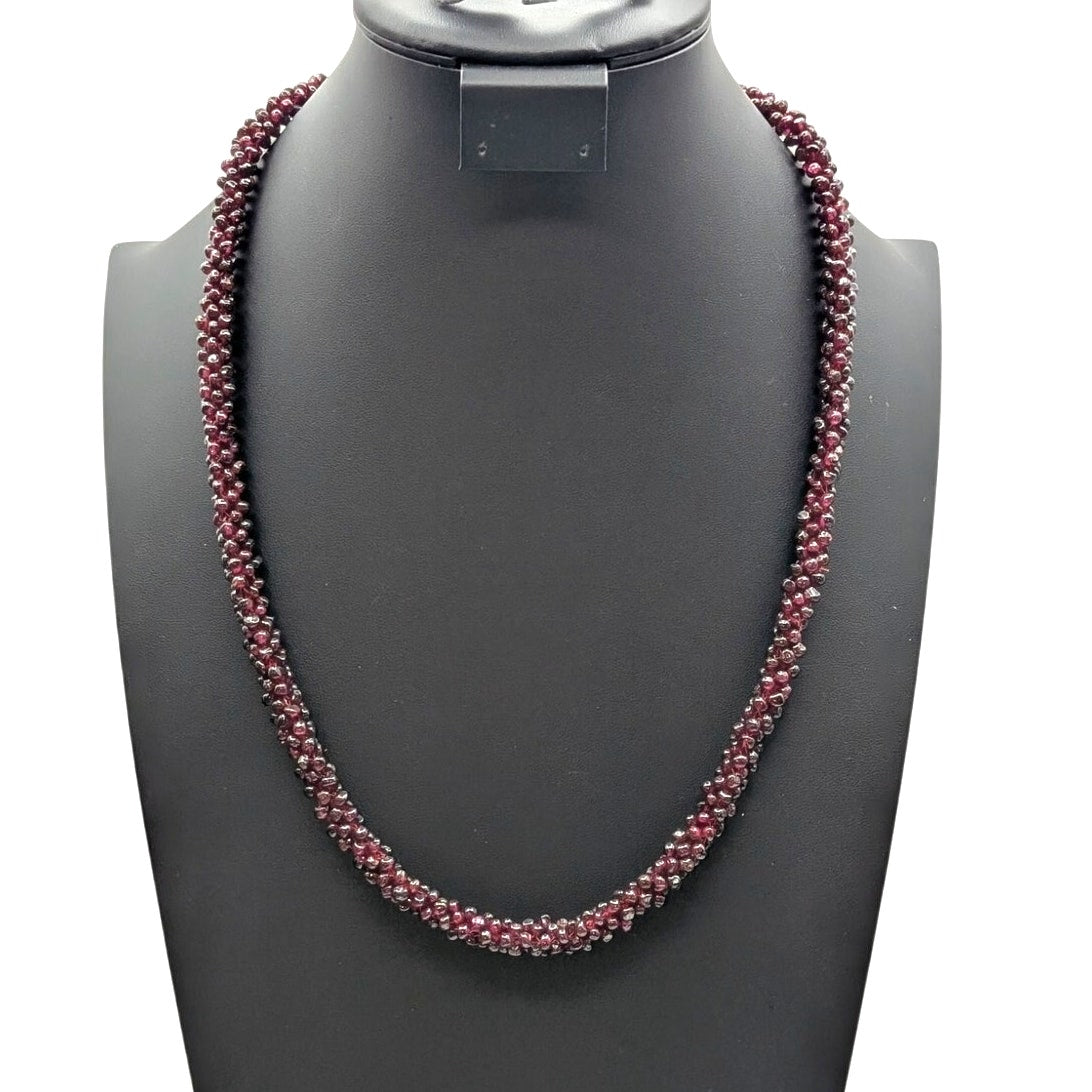 Estate Vintage Woven Rope Purple Garnet Seed Bead 25" No Clasp Necklace