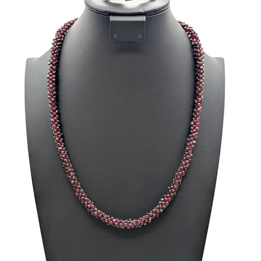 Estate Vintage Woven Rope Purple Garnet Seed Bead 25" No Clasp Necklace