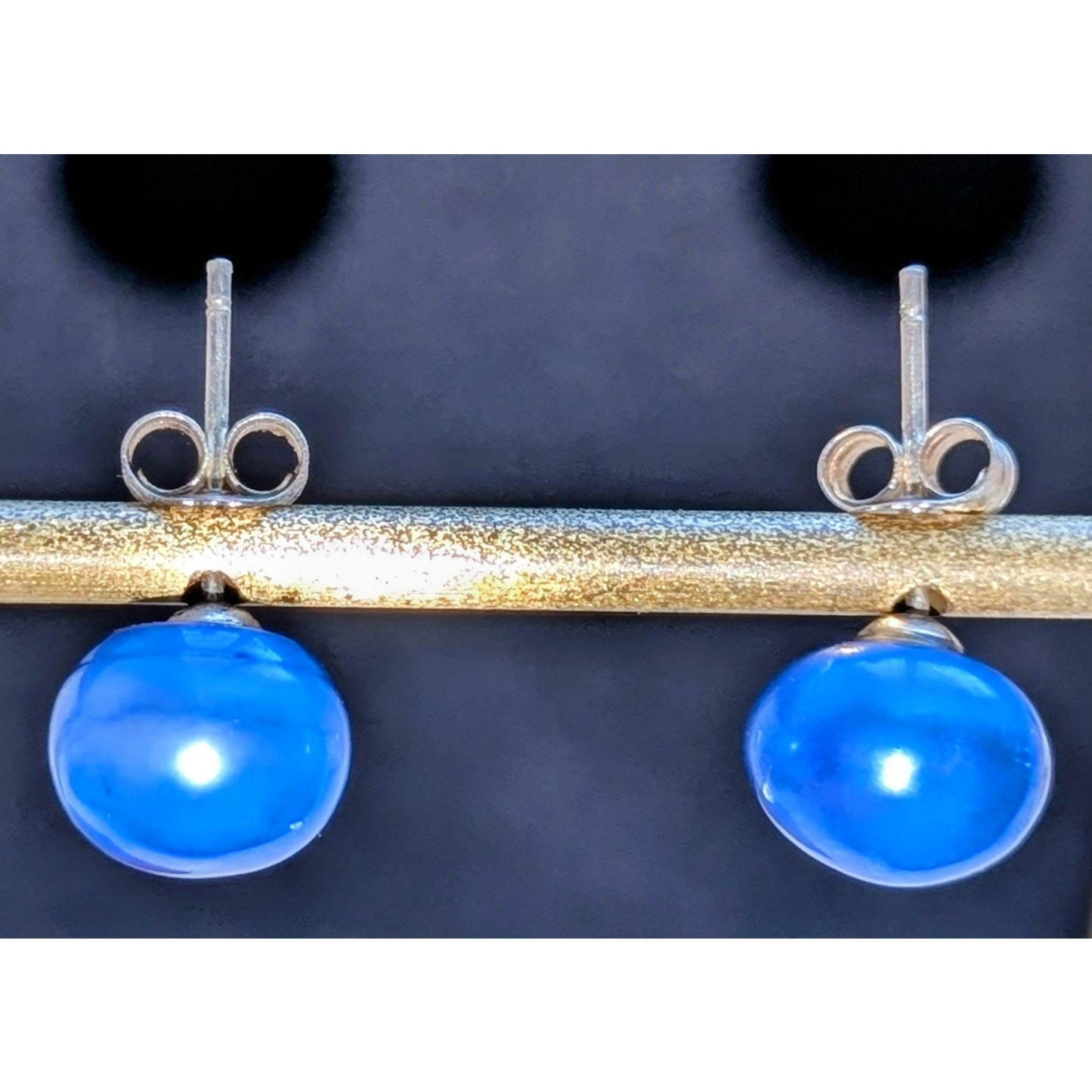 925 Sterling Silver Dyed Blue Genuine Pearl Stud Earrings