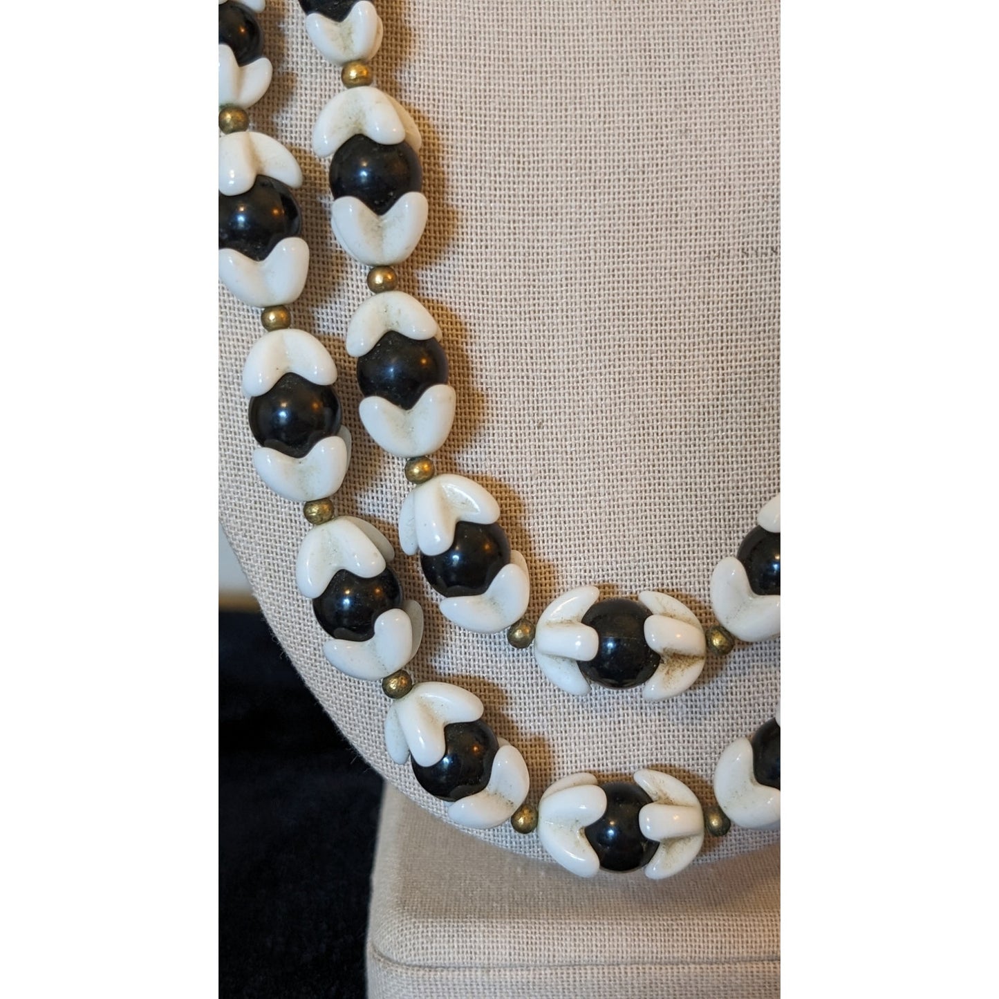 Antique Original 1920s/30s Celluloid Monochrome Black White Beaded Necklace