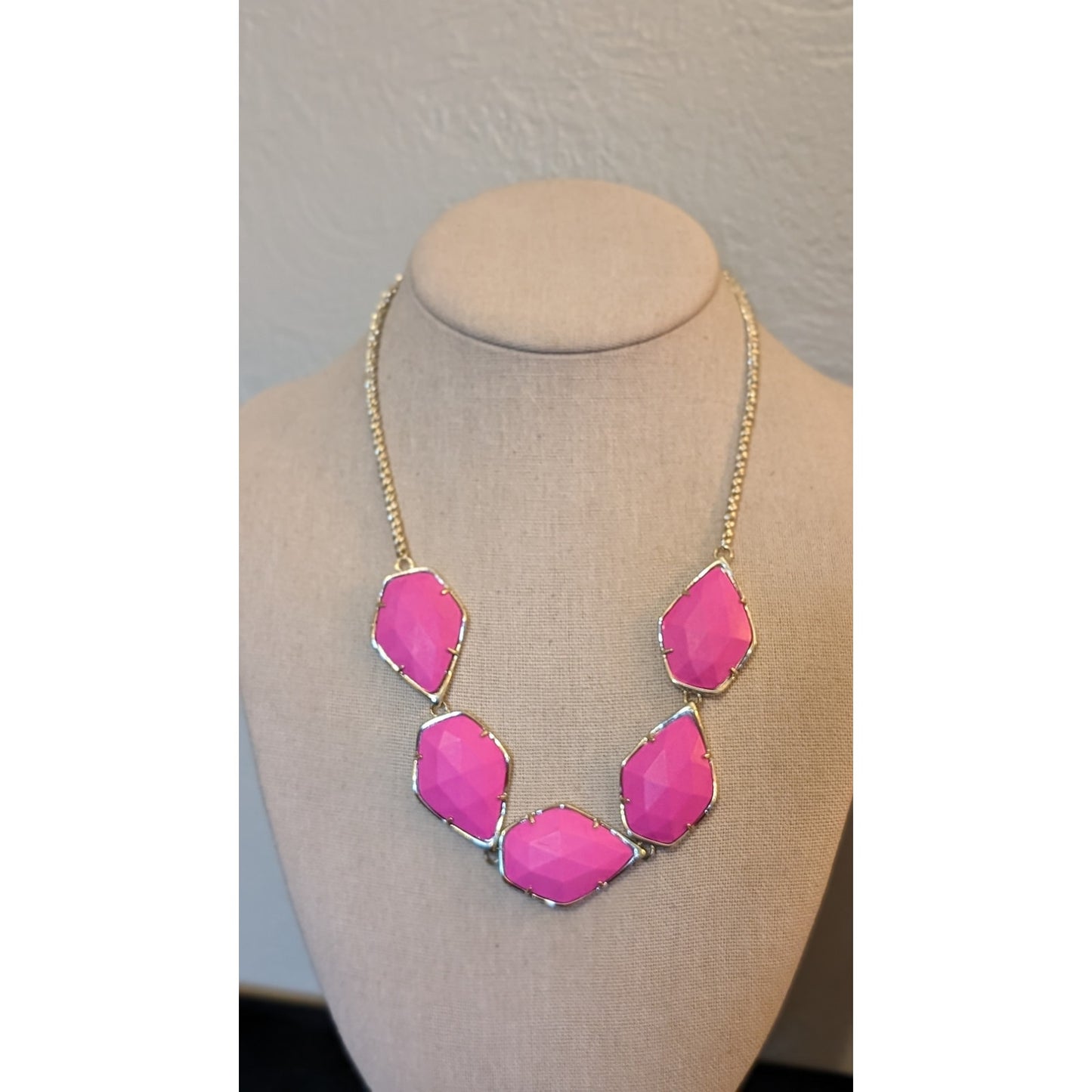 Kendra Scott Pink Five Faceted Stone Statement 18" Plus 2" Necklace