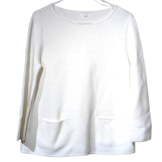 COS White 100% Cotton Knit Front Pocket Detail Slightly Cropped Sleeve Sweater S