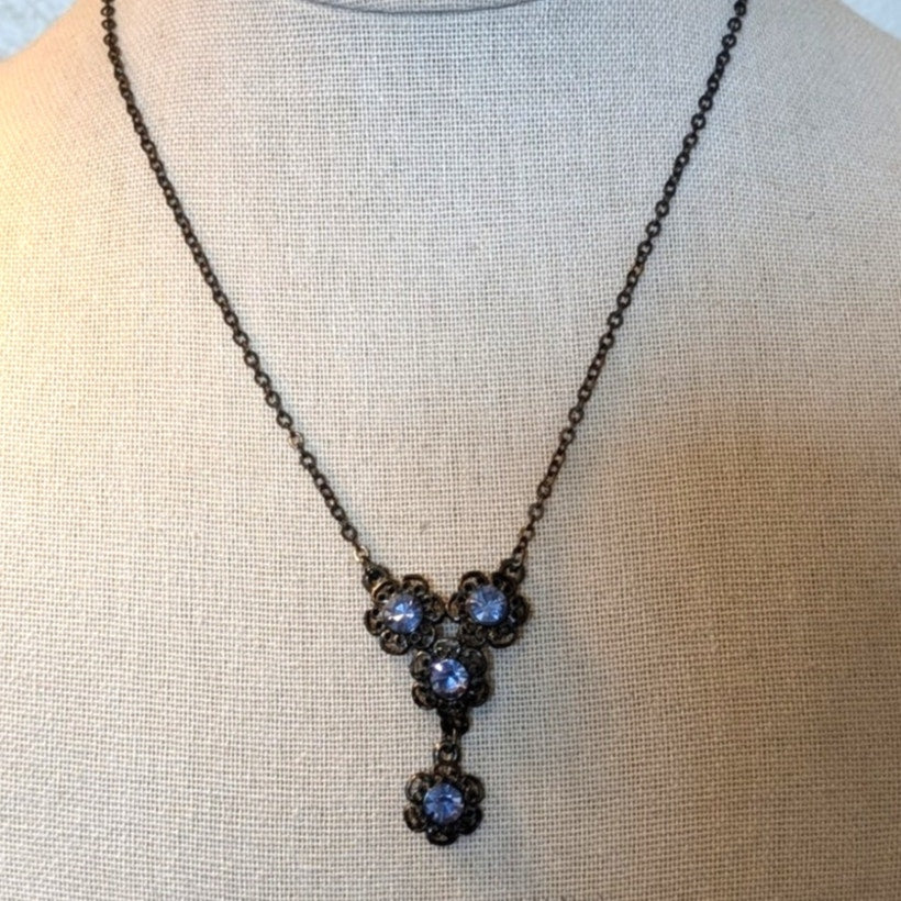 1928 Lavender Crystal Antiqued Chain Y Dangle 16"-19" Necklace