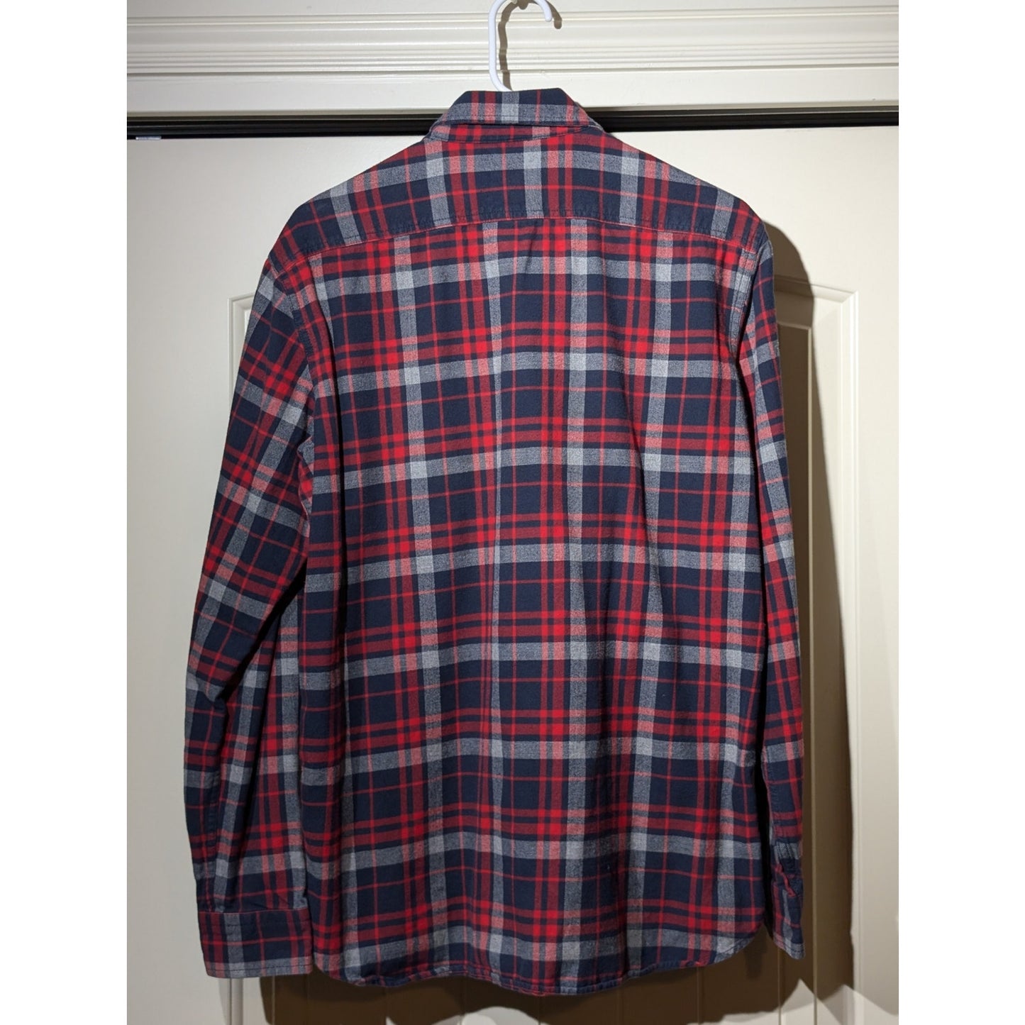 Lands' End Canvas Cotton Red Navy Plaid Pocket Flannel Button Up Shirt Mens M