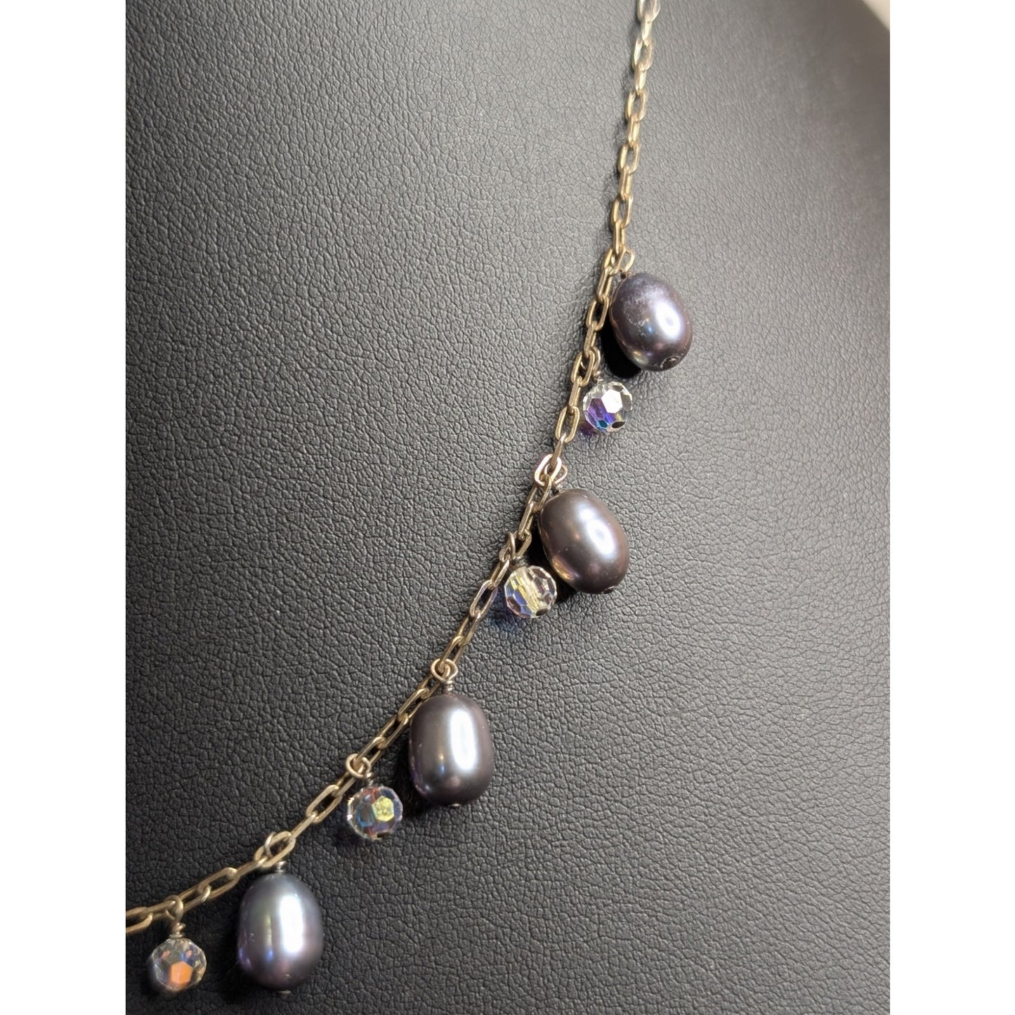 925 Sterling Silver Purple Teardrop Pearl Crystal Dangles 16.5"-18" Necklace