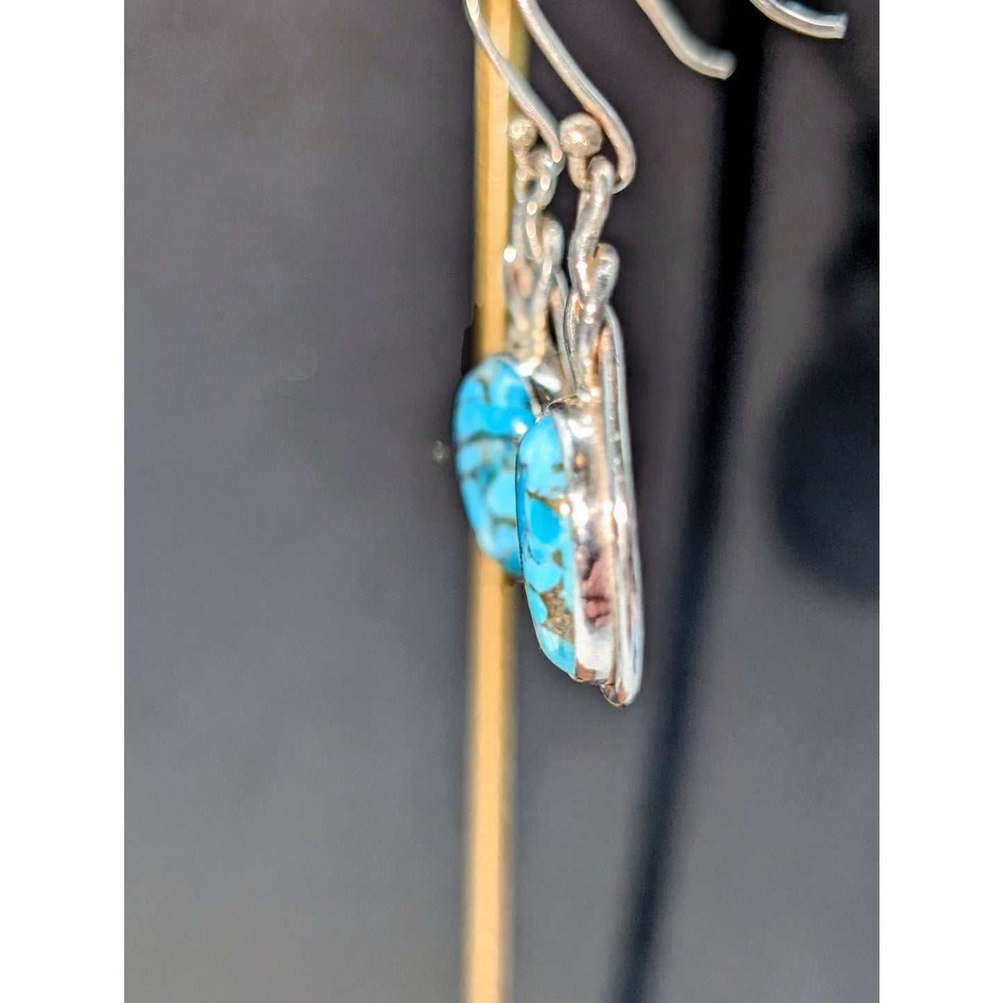 925 Sterling Silver Blue Copper Turquoise Dangle Earrings